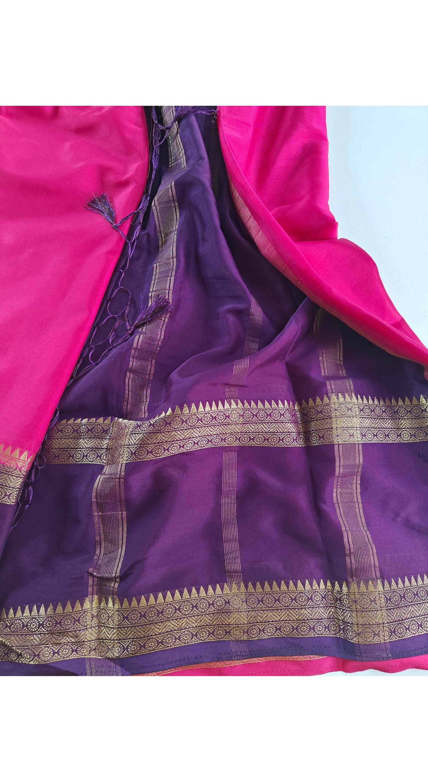 Rani Pink & Purple semi Crepe silk