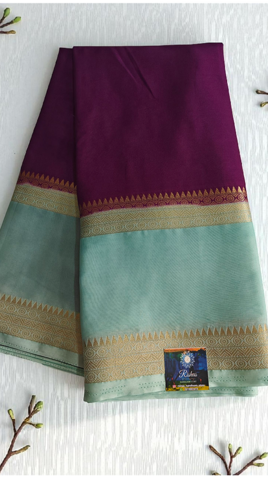 purple & light green Crepe silk