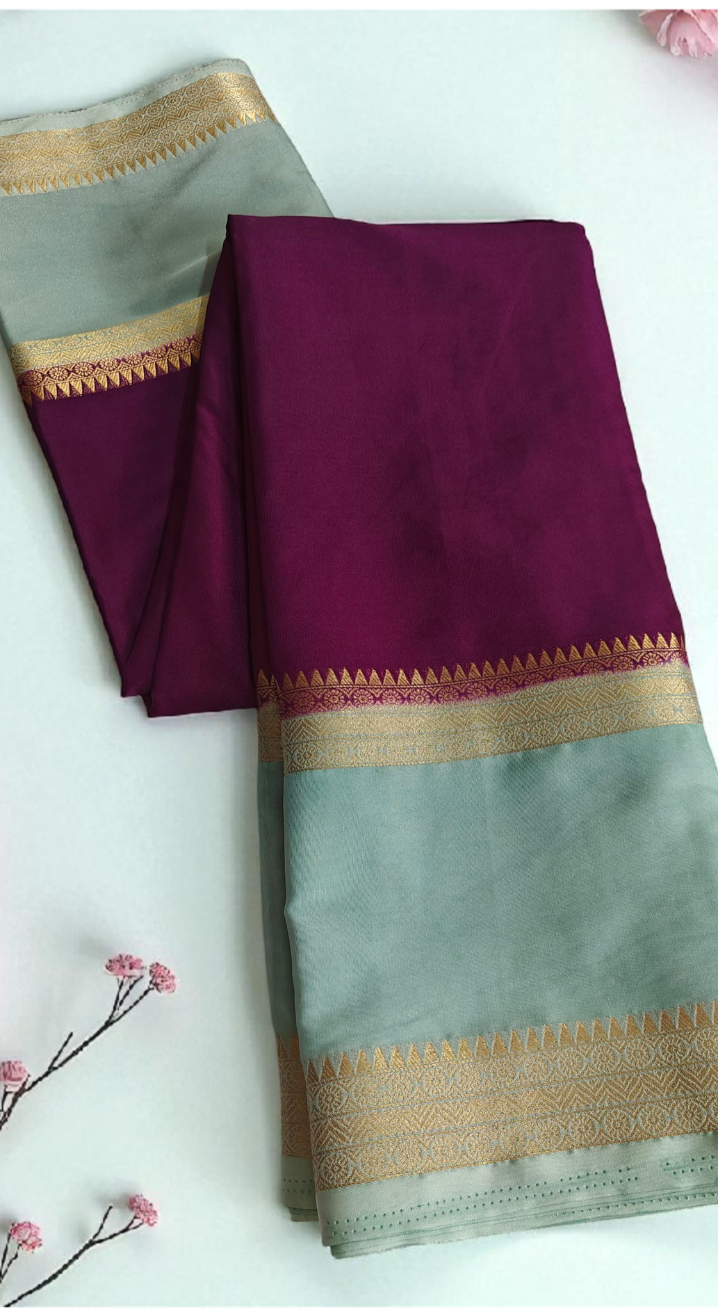 purple & light green Crepe silk