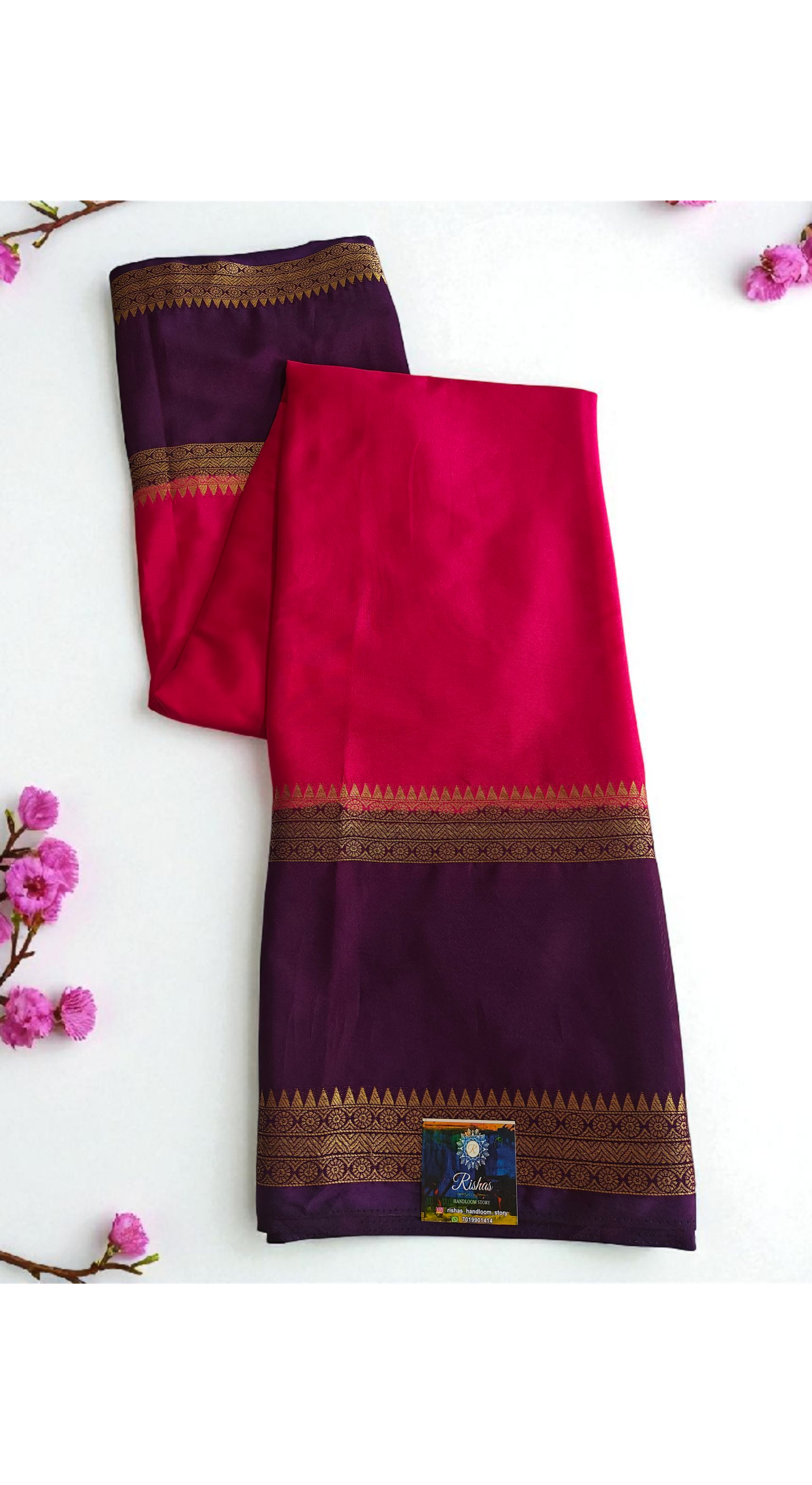 Rani Pink & Purple semi Crepe silk