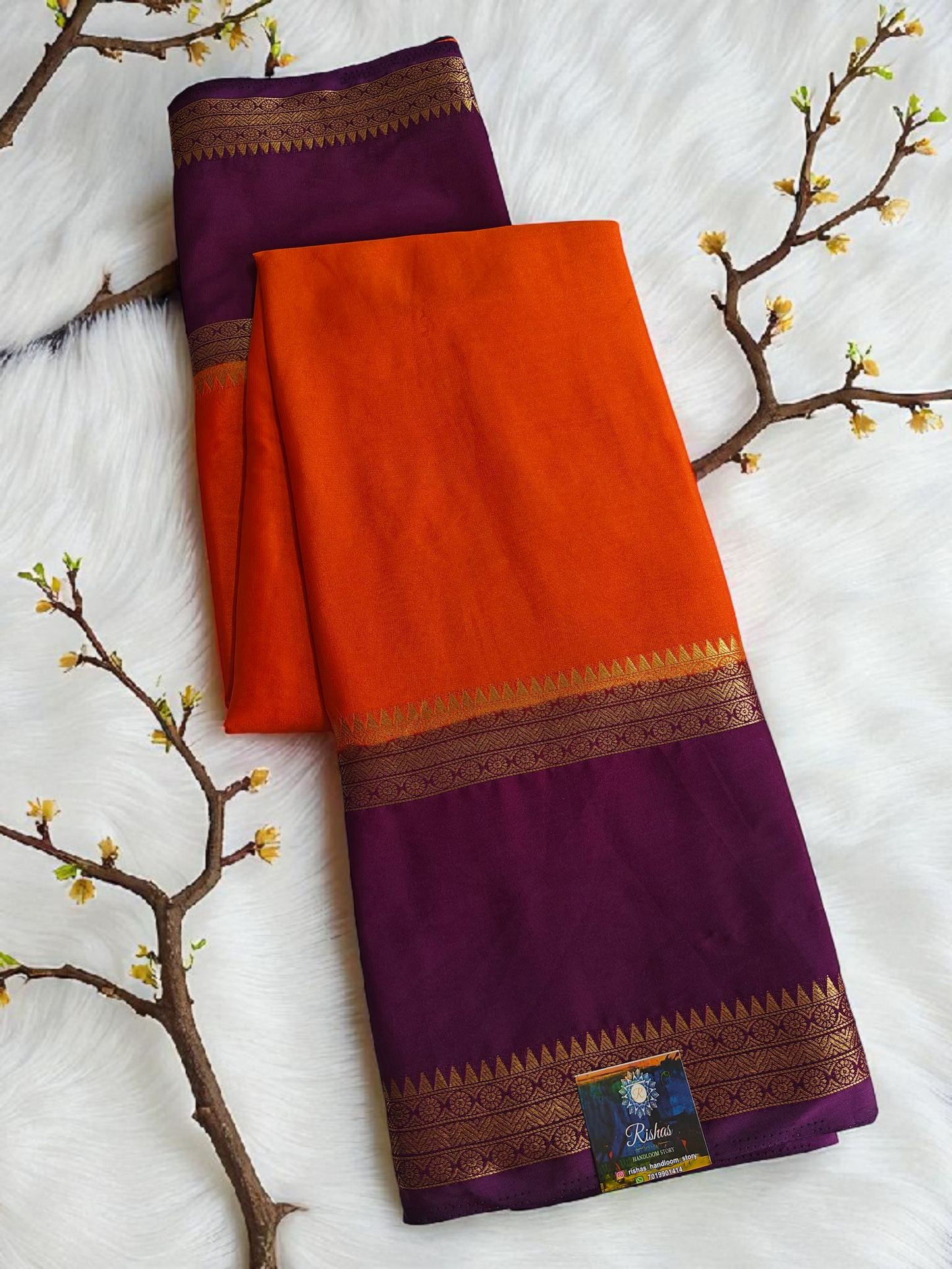Orange & pure semi crepe silk