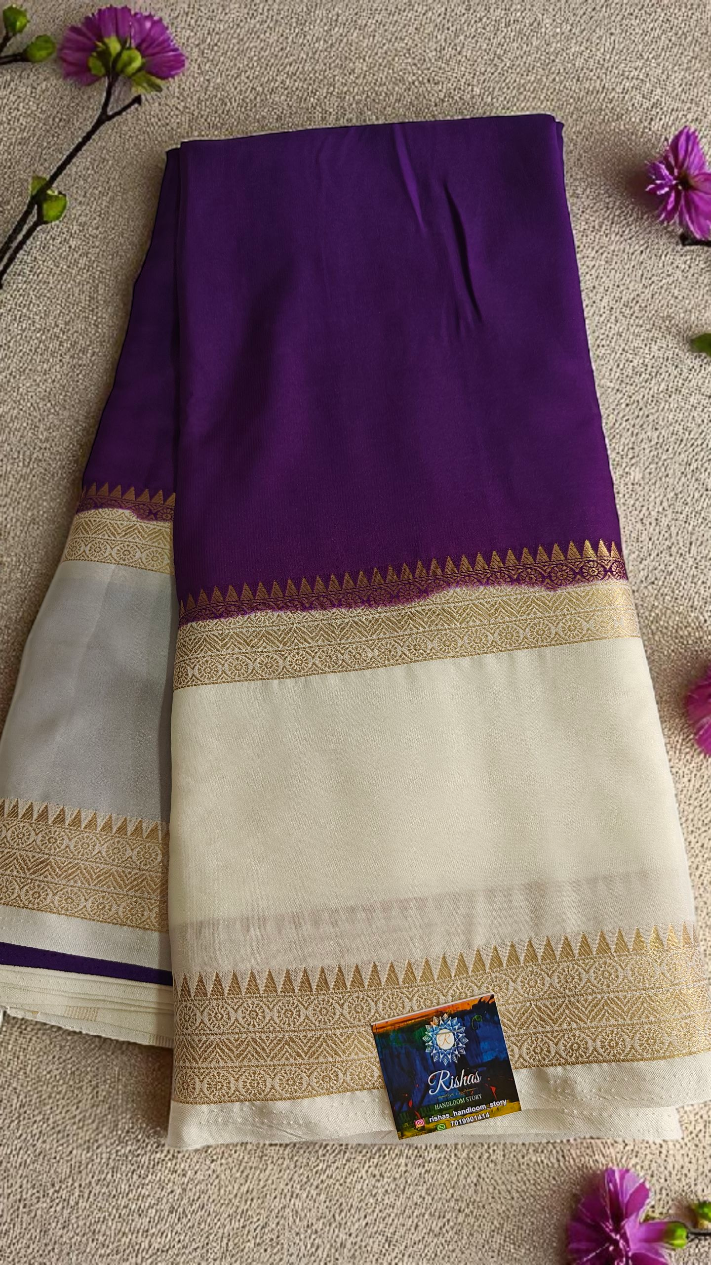 purple & white semi crepe silk