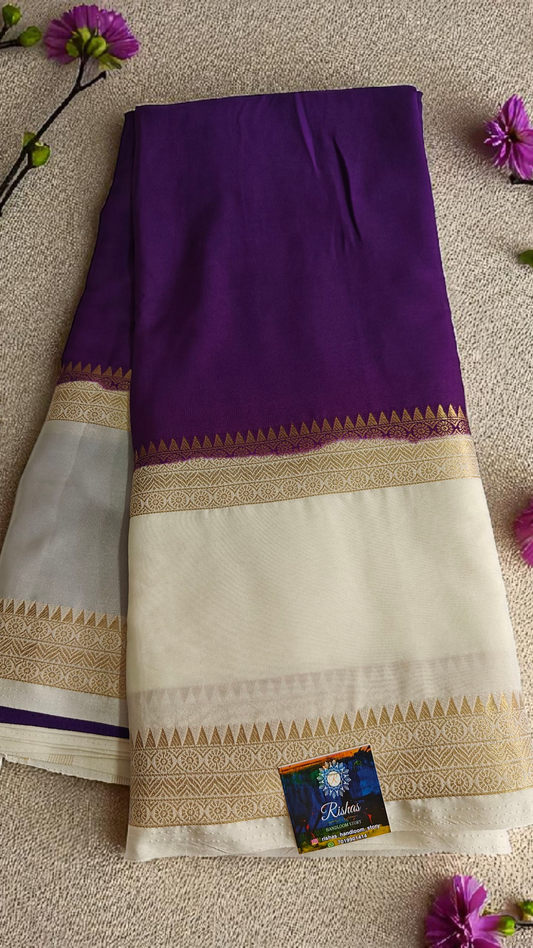 purple & white semi crepe silk