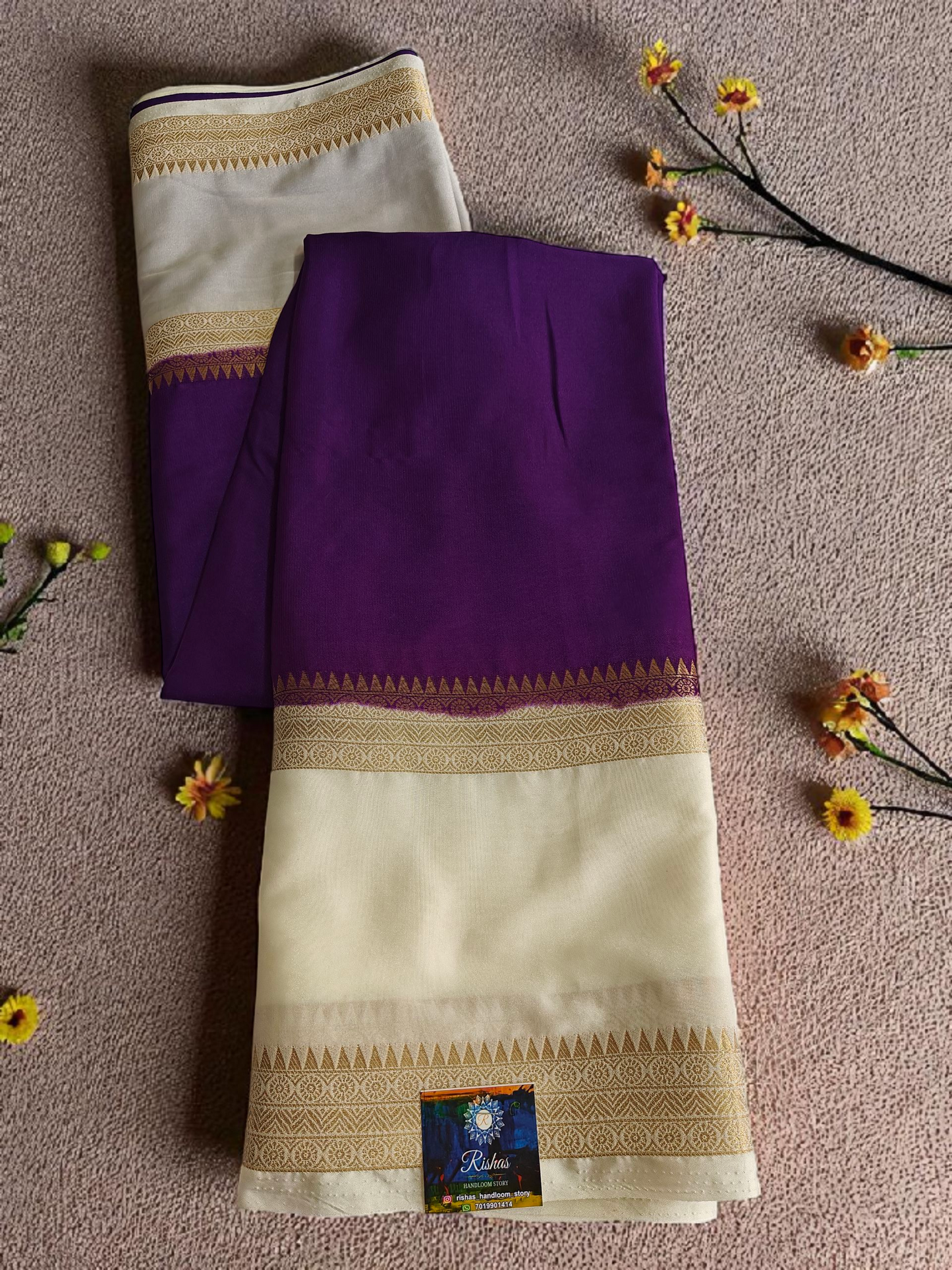 purple & white semi crepe silk