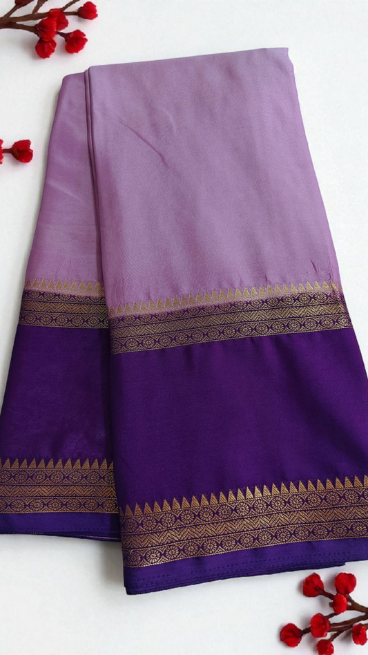 Lilac & purple semi crepe silk