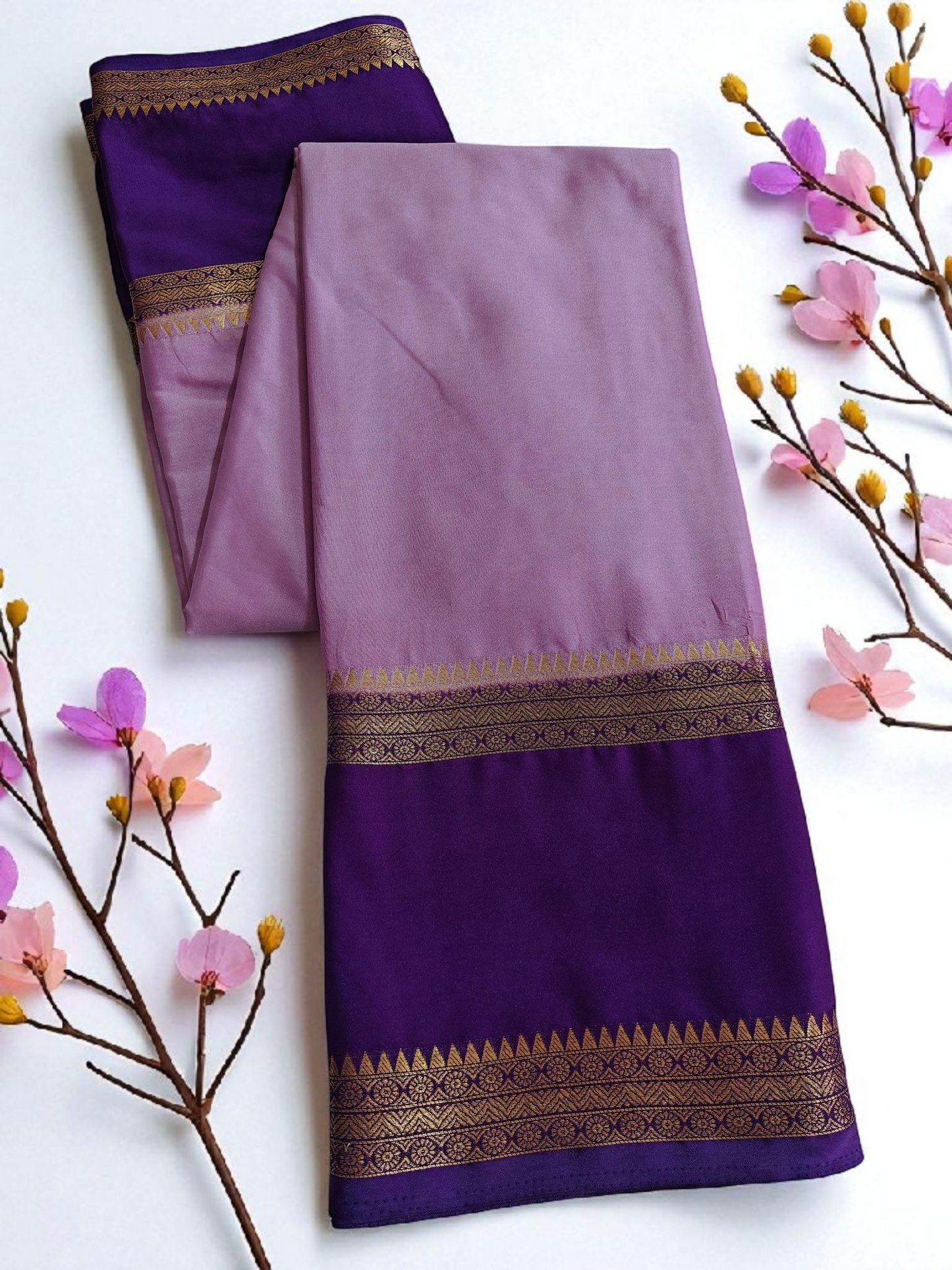 Lilac & purple semi crepe silk