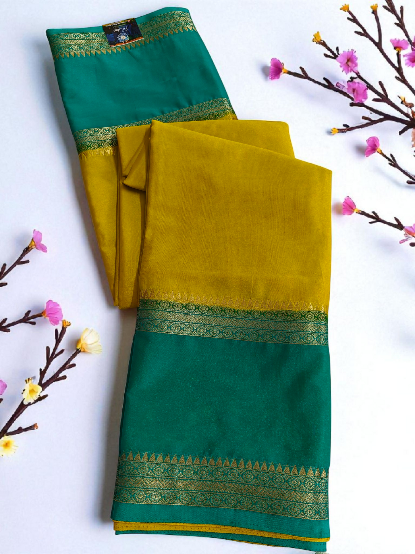 Mustard & Rama green crepe silk