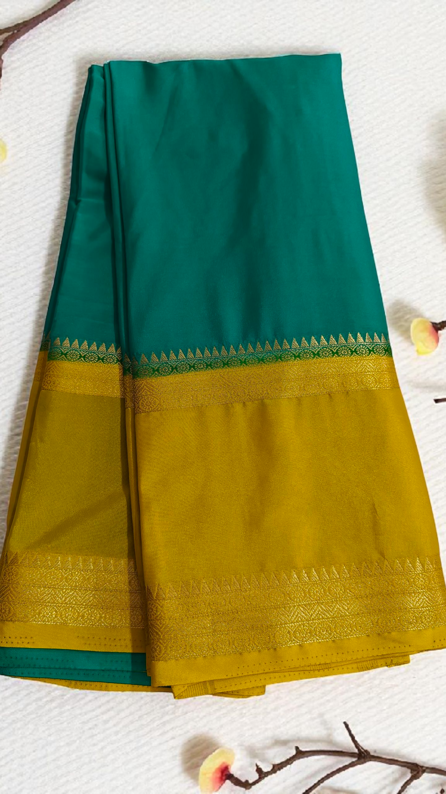 Green & mustard crepe silk