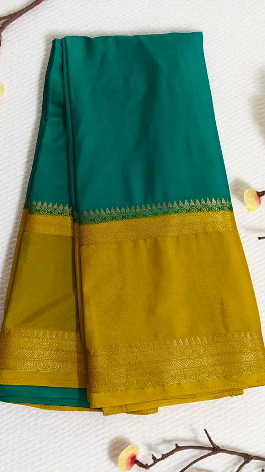 Green & mustard crepe silk