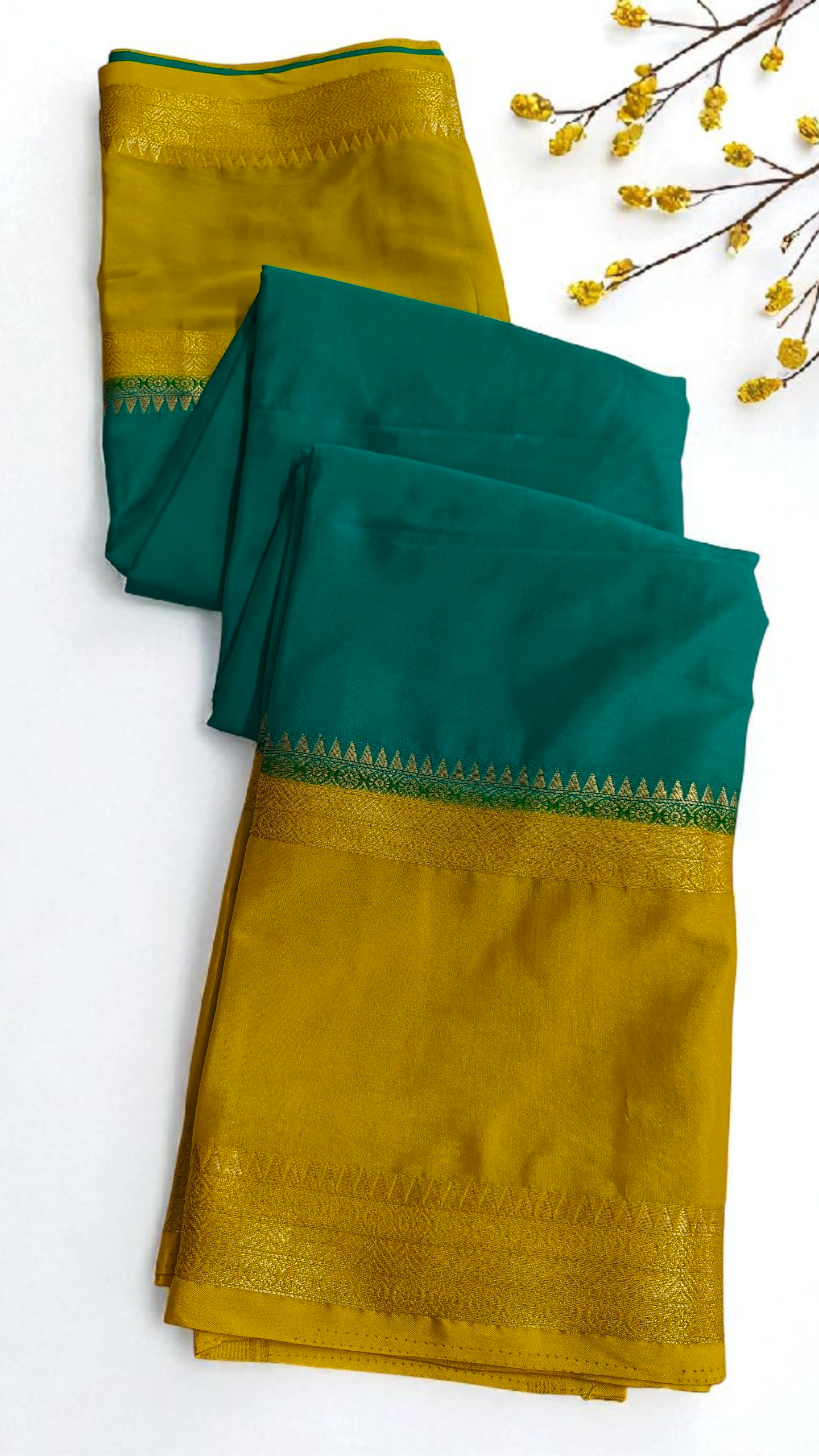Green & mustard crepe silk