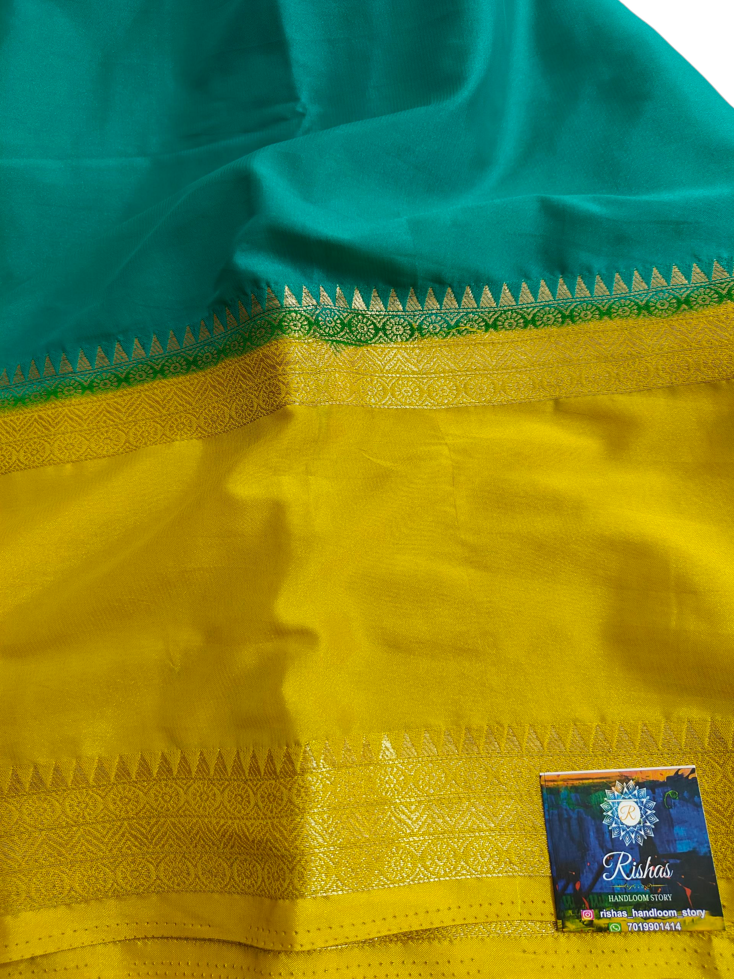 Green & mustard crepe silk