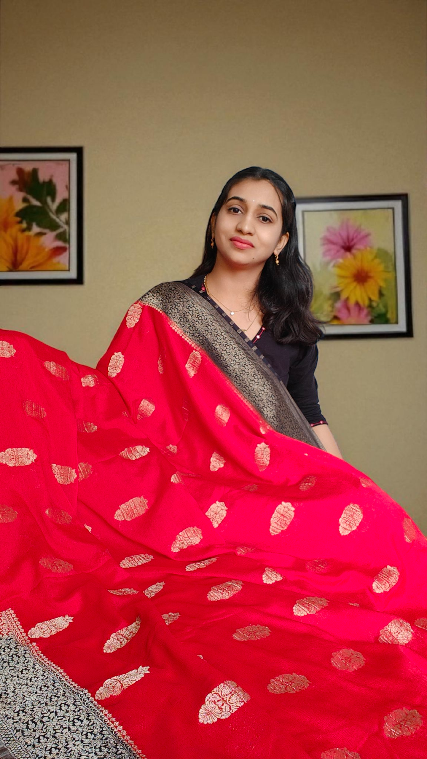 Red & Black Pure chinnon silk