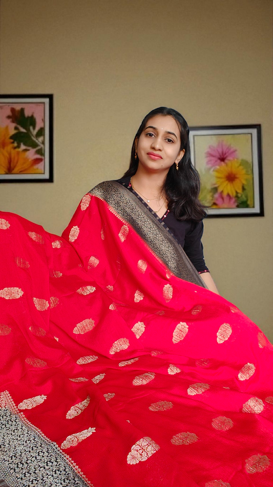 Red & Black Pure chinnon silk