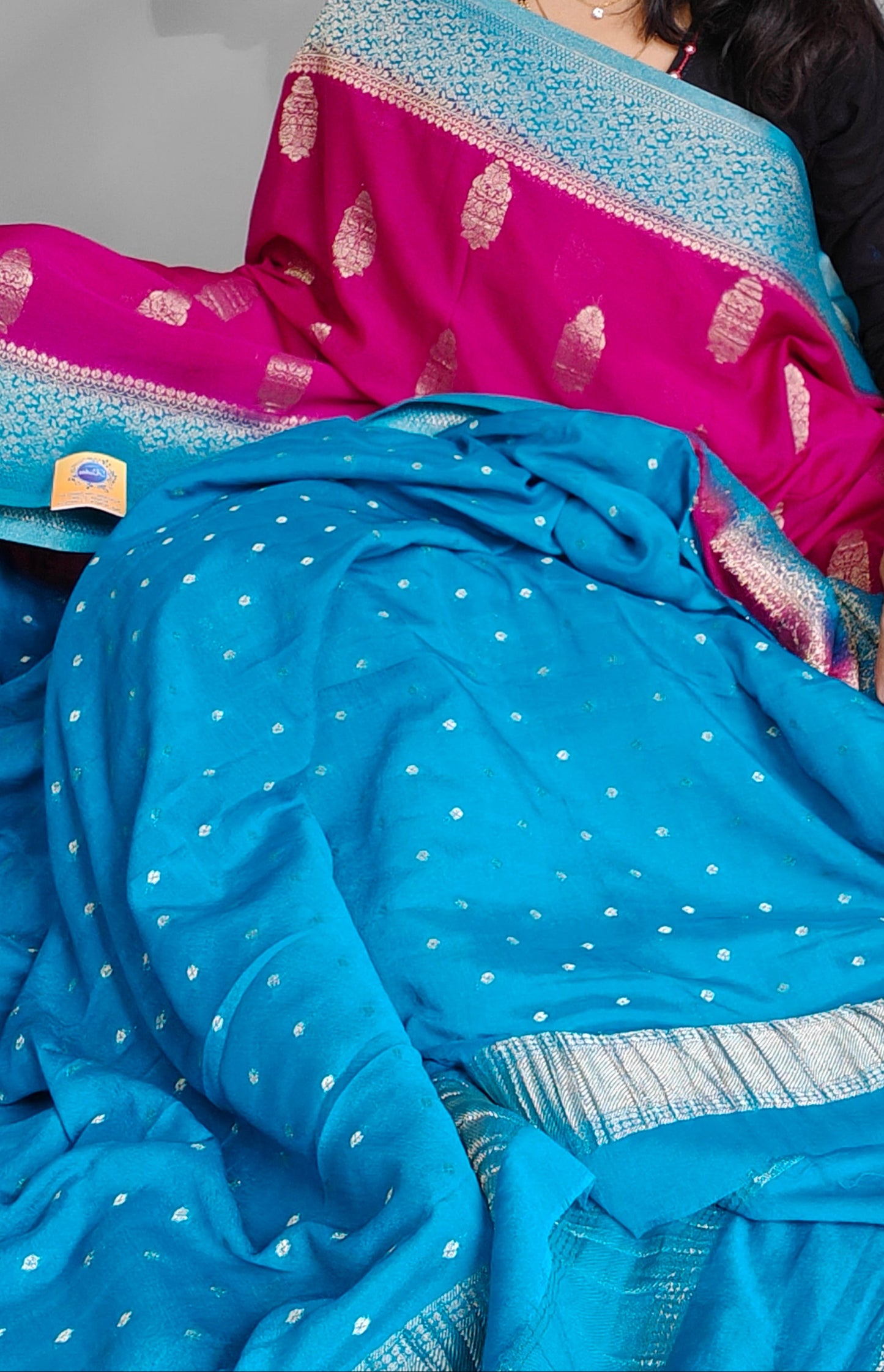 Dark violet & rama green Pure chinnon silk