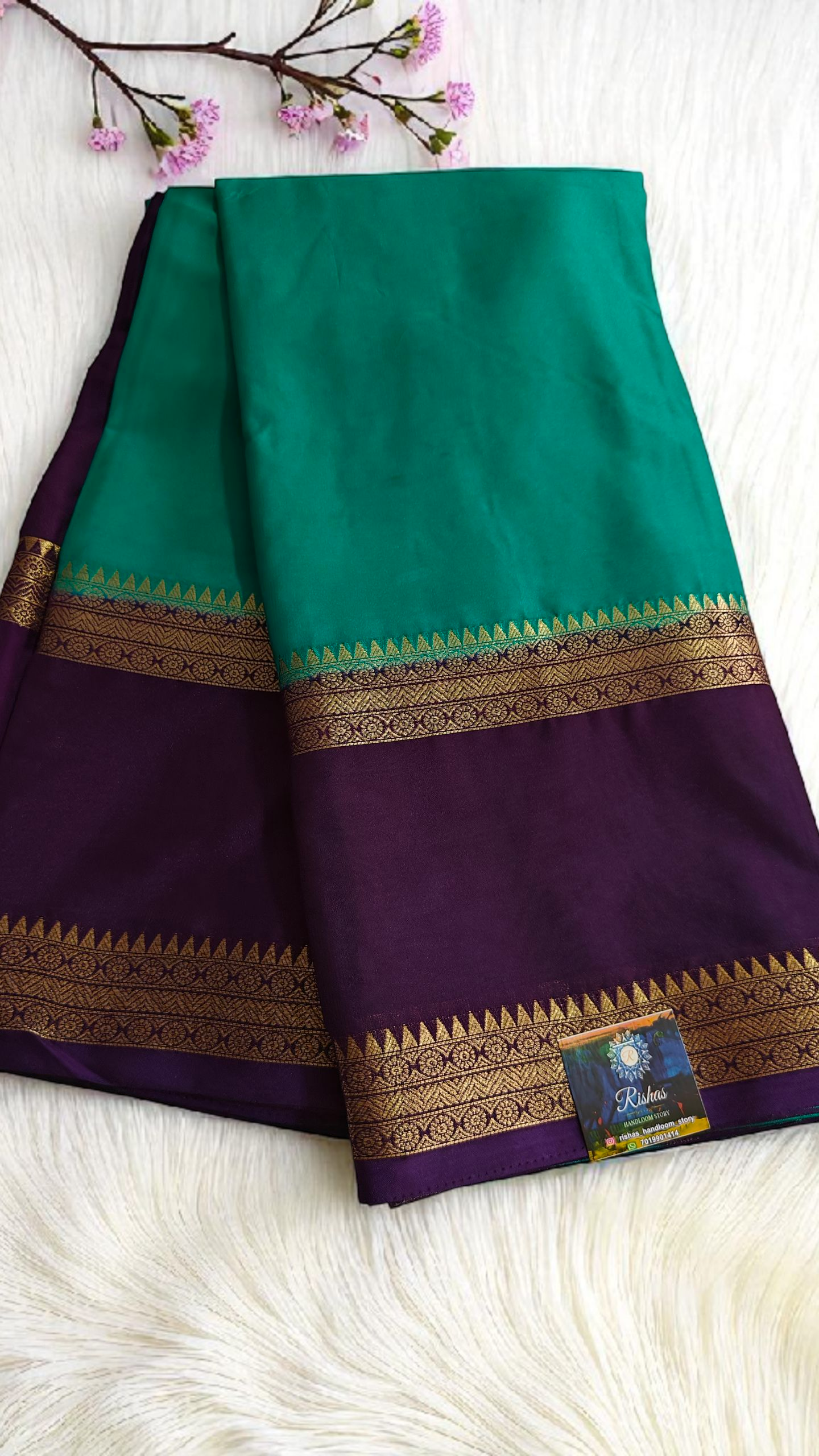 Rama green & purple semi crepe silk