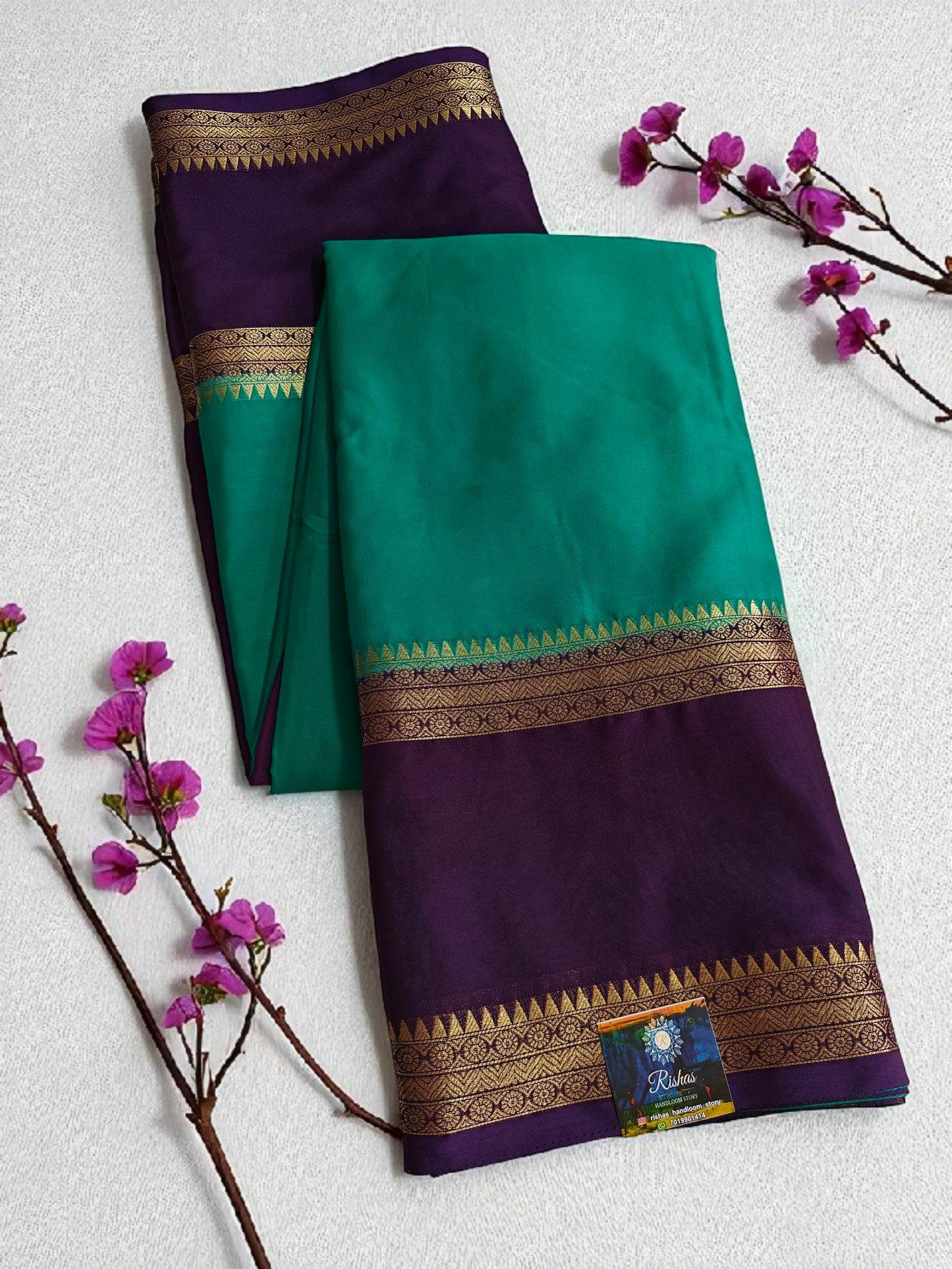 Rama green & purple semi crepe silk