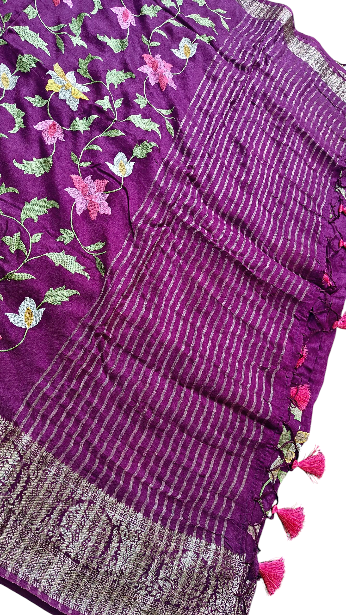 Pure munga Purple Embroidery saree