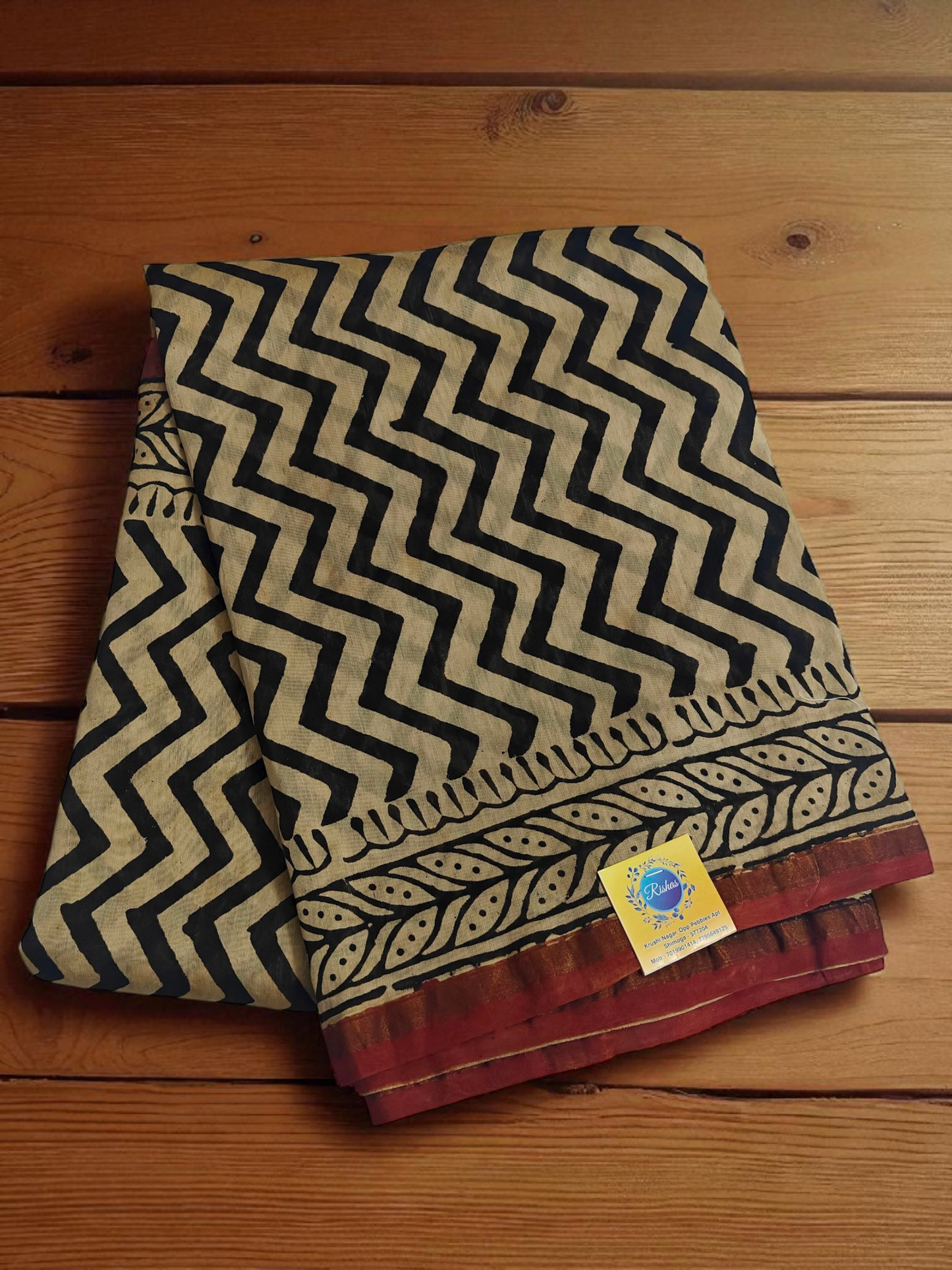 Black Zig zag print Chanderi silk saree