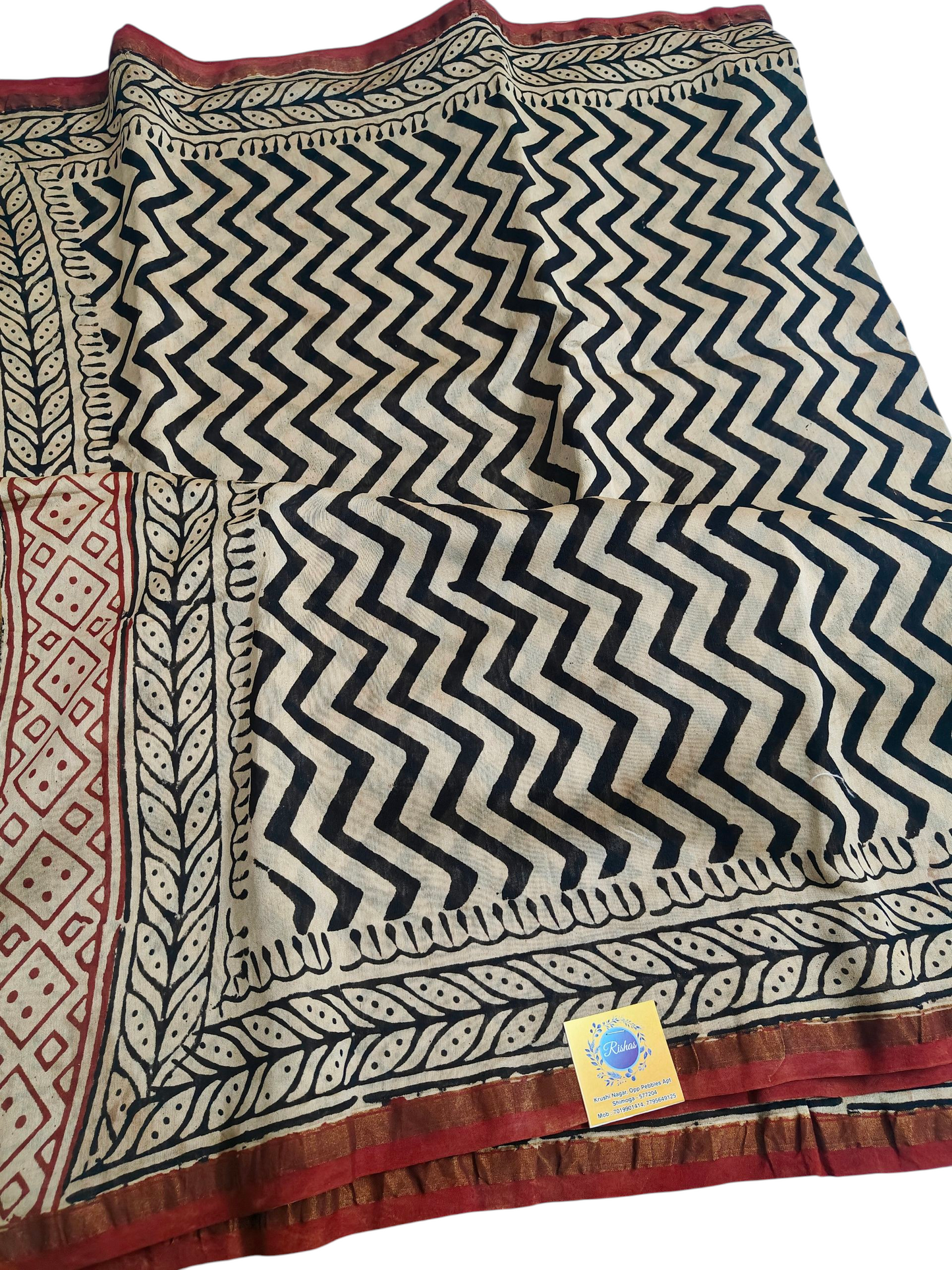 Black Zig zag print Chanderi silk saree