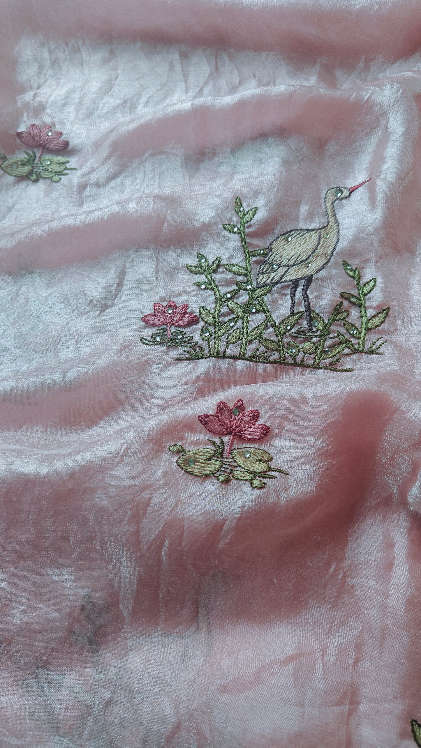 Light pink Pure soft Glass tissue saree