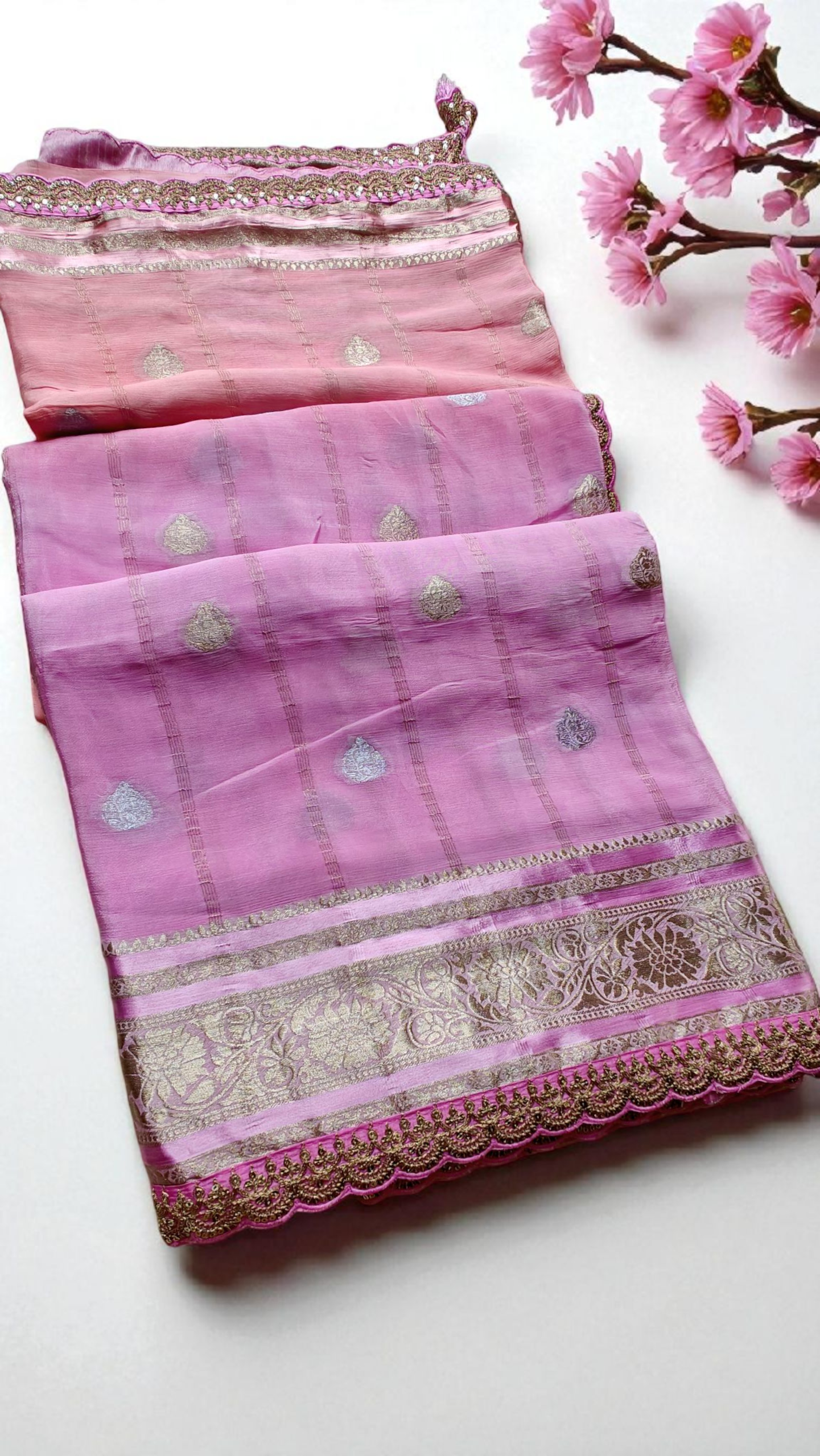 Peach & pink Pure chinnon silk