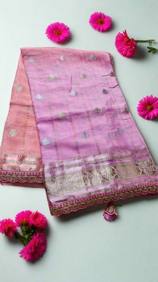 Peach & pink Pure chinnon silk