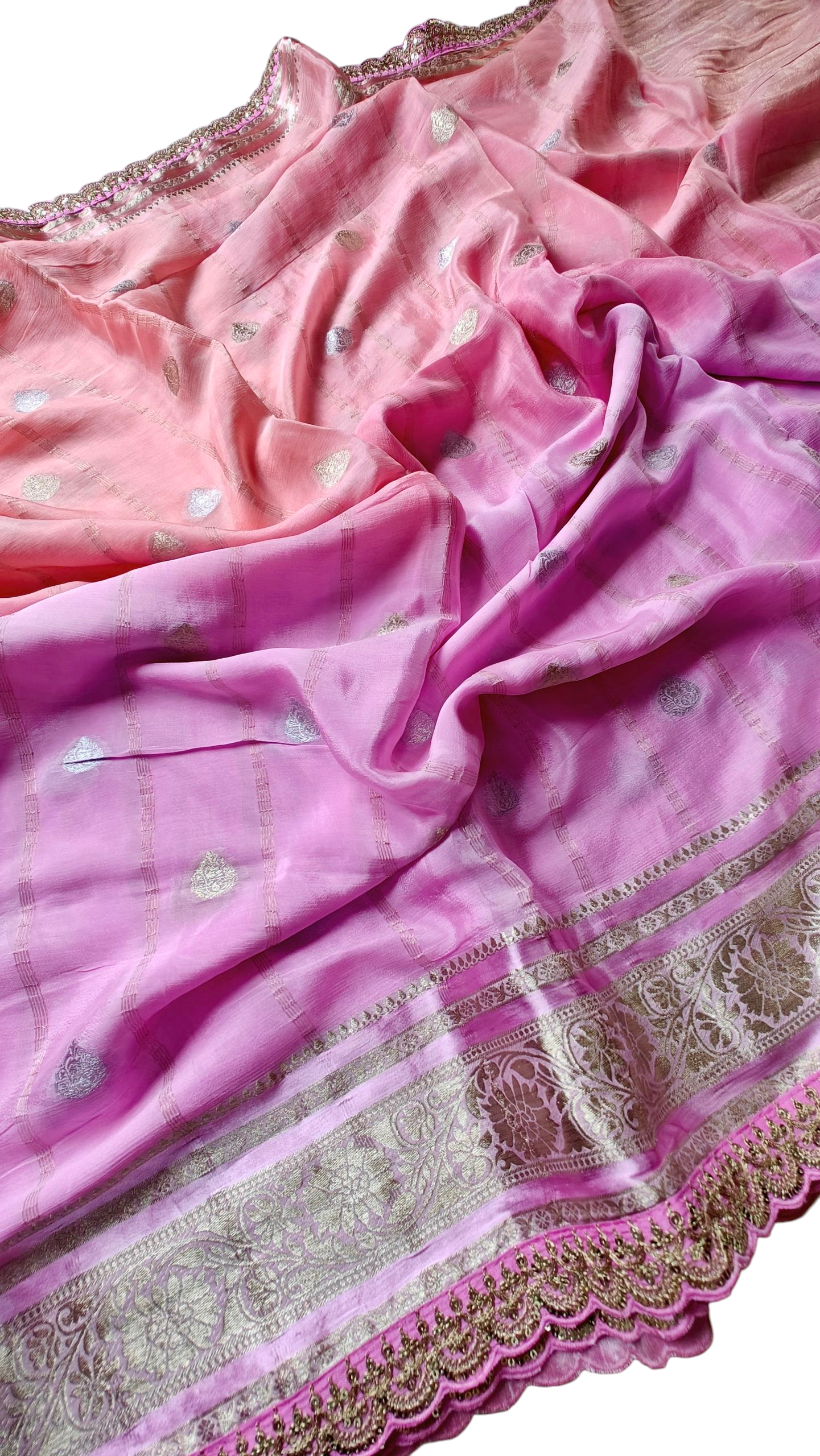 Peach & pink Pure chinnon silk