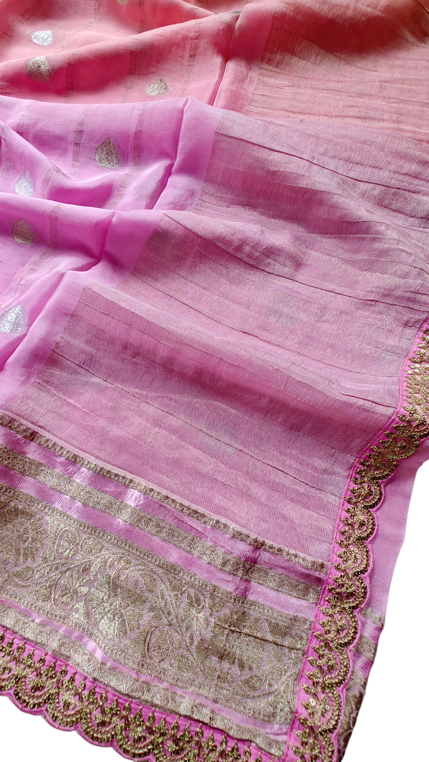 Peach & pink Pure chinnon silk