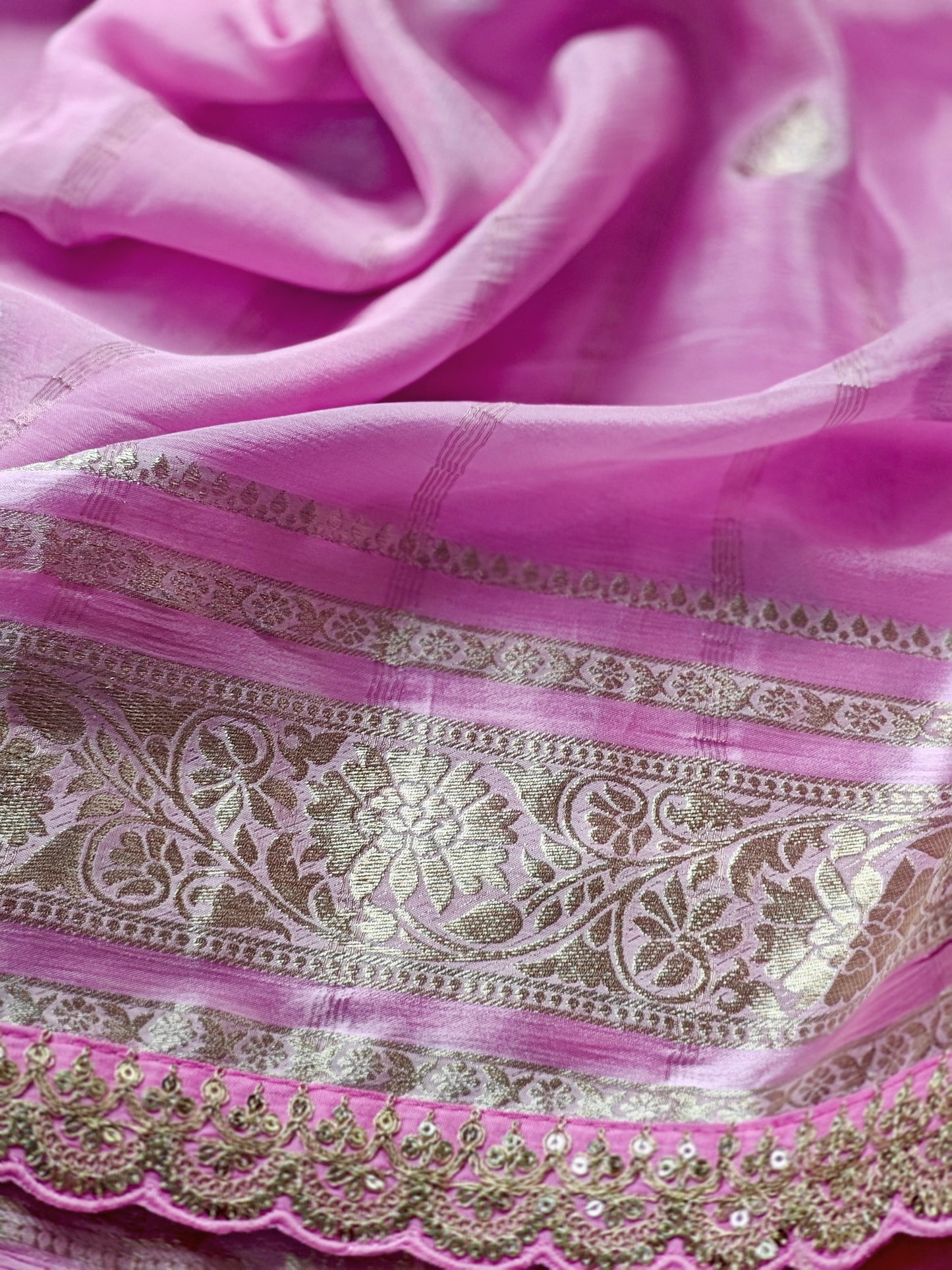 Peach & pink Pure chinnon silk