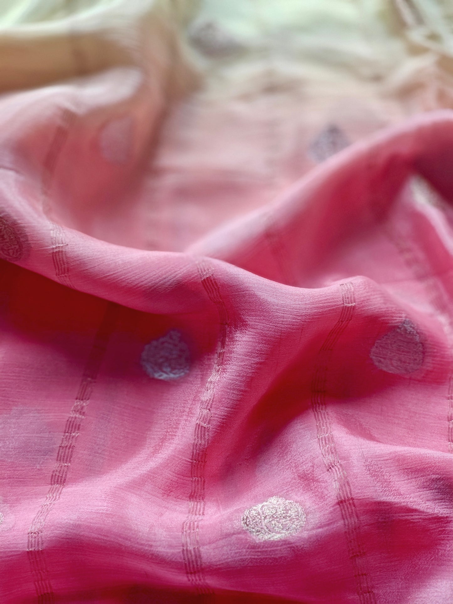 Yellow & peach pure chinnon silk