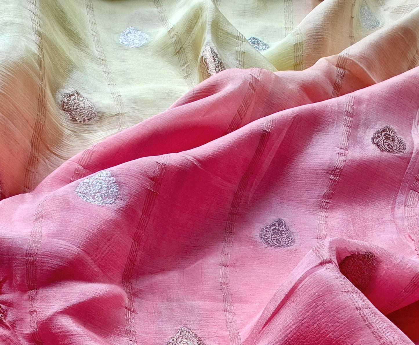 Yellow & peach pure chinnon silk