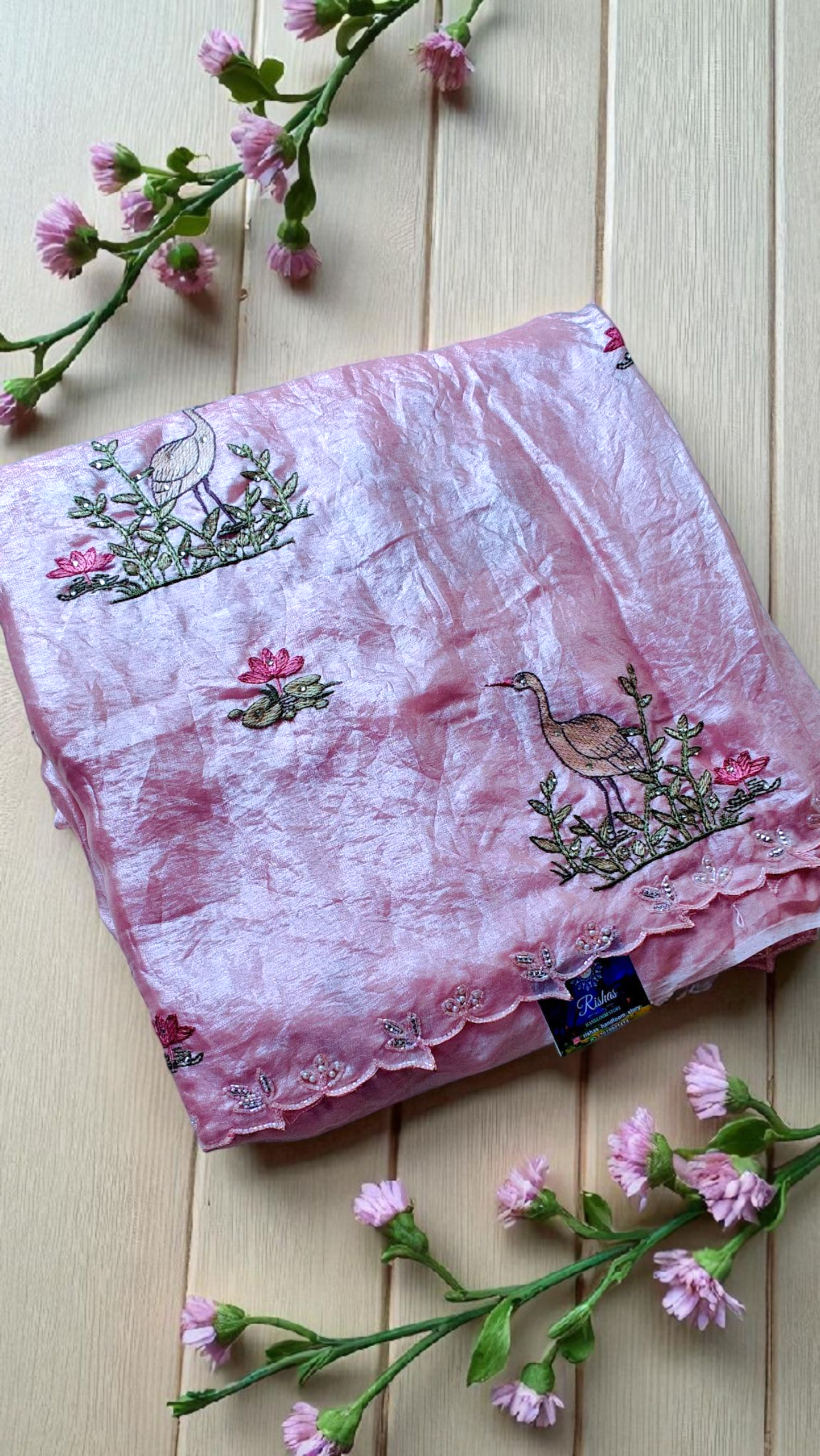 Light pink Pure soft Glass tissue saree