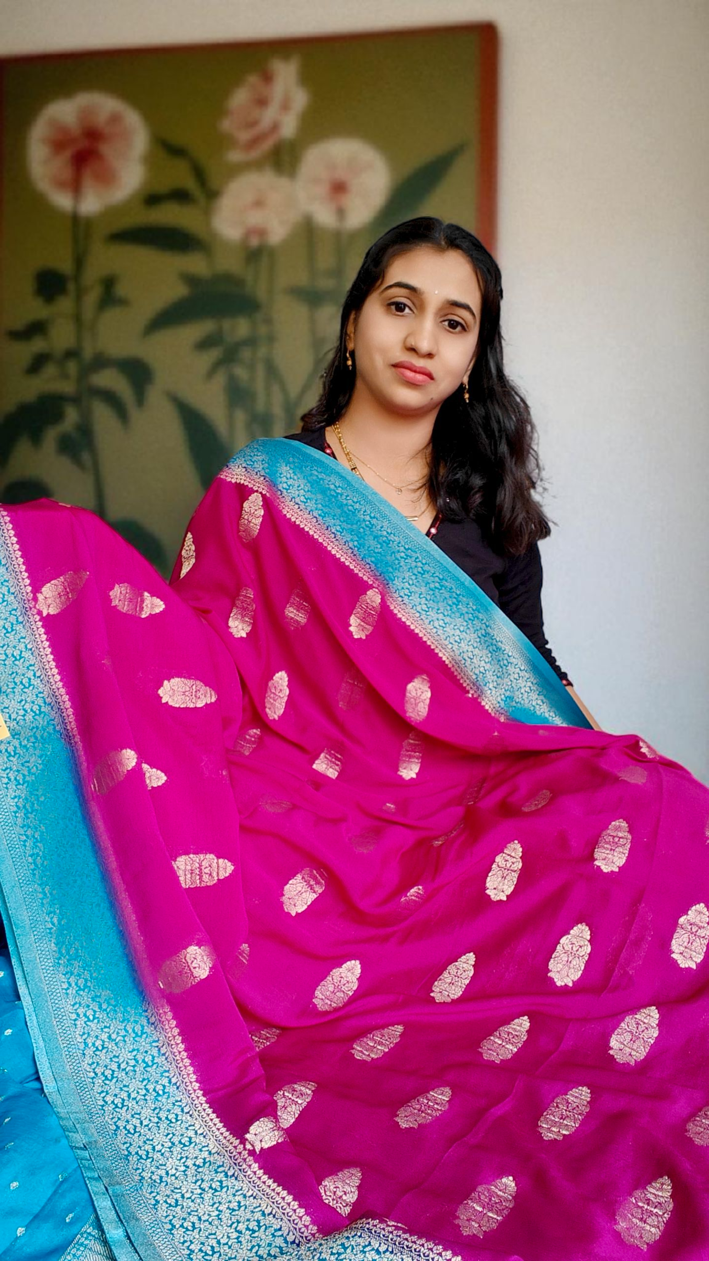 Dark violet & rama green Pure chinnon silk