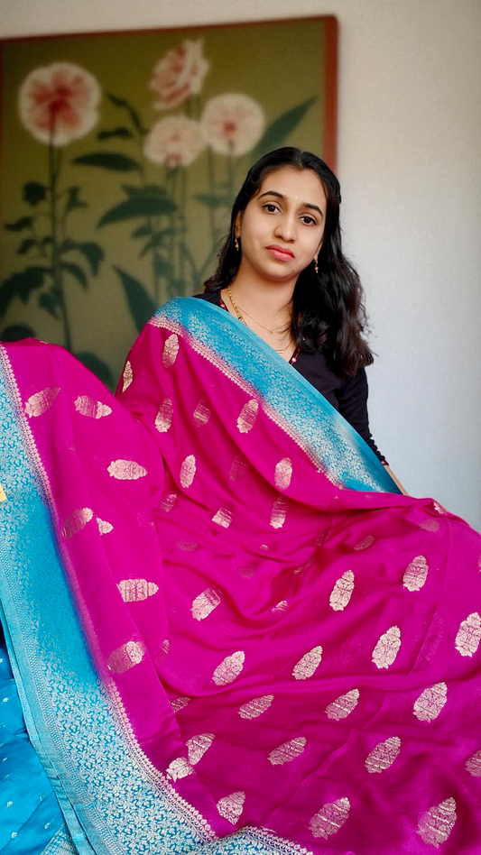 Dark violet & rama green Pure chinnon silk