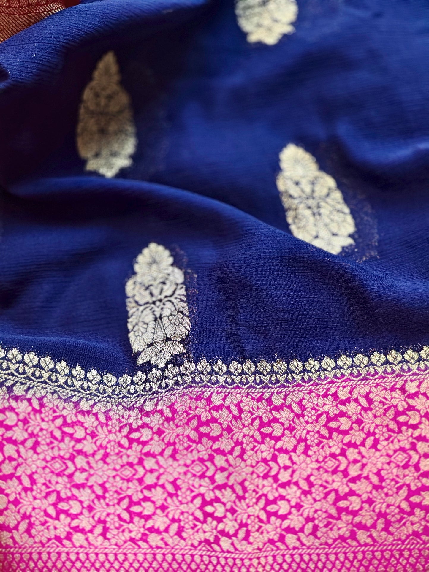 Navy blue & Pink Pure Chinnon silk