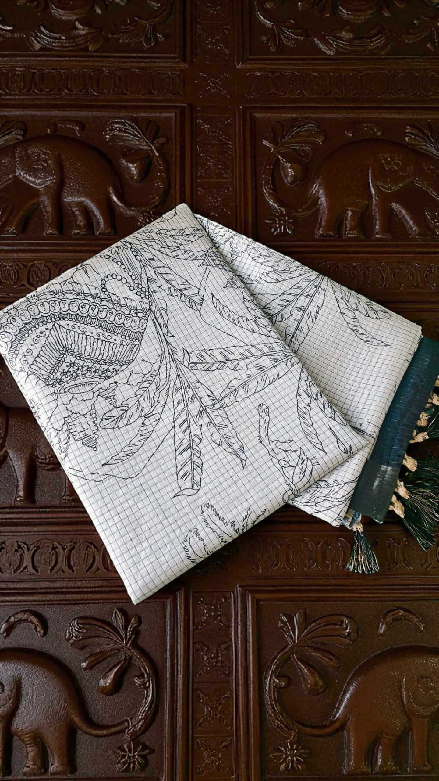 Black & white semi tussar saree