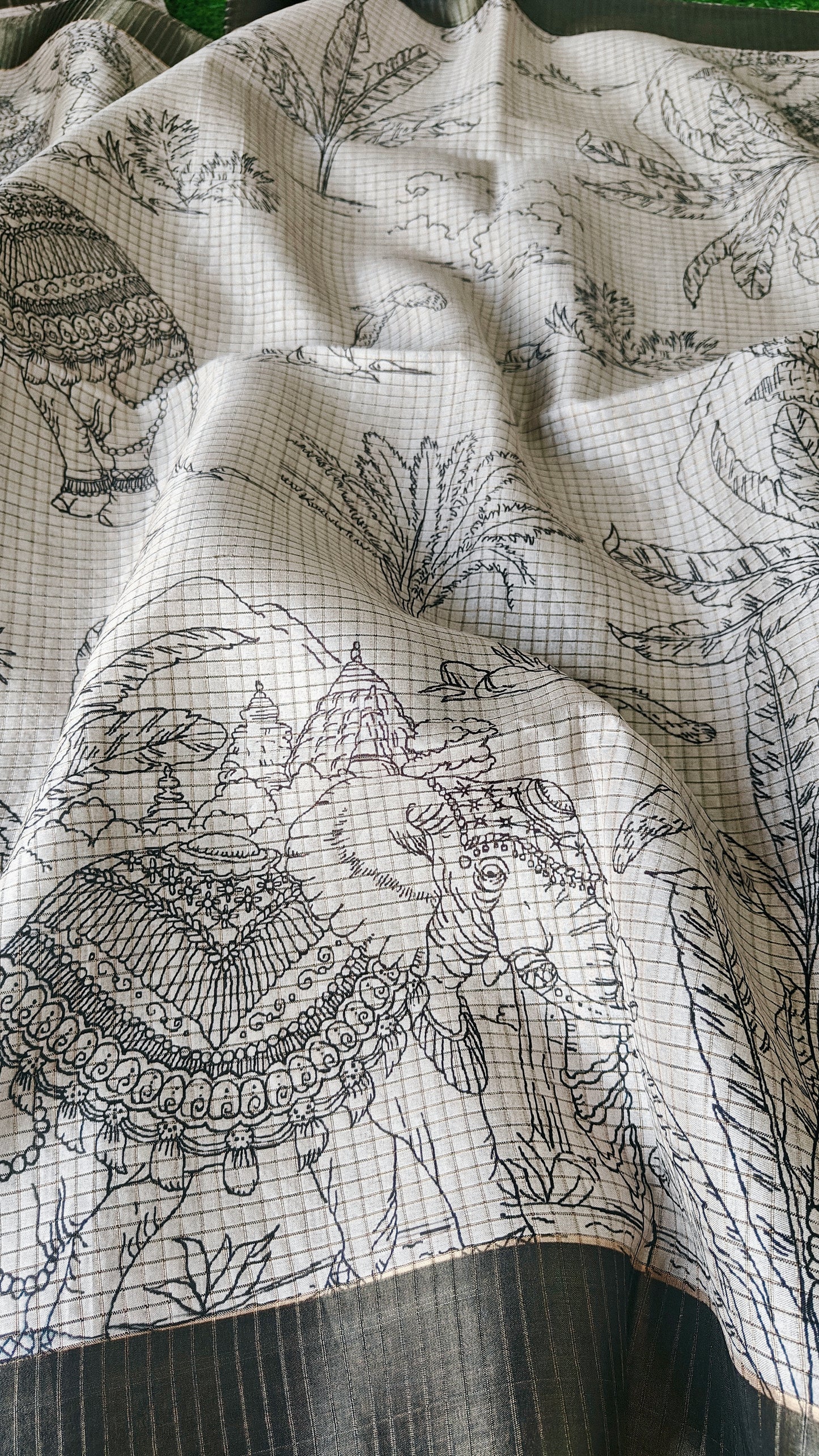 Black & white semi tussar saree