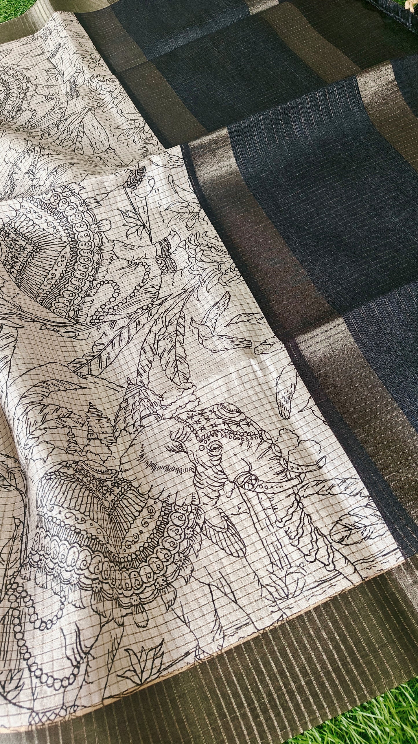 Black & white semi tussar saree