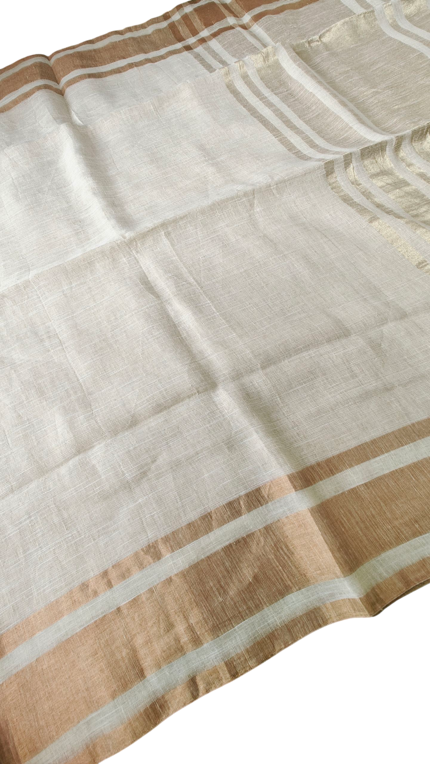 Off white & golden pure lenin saree