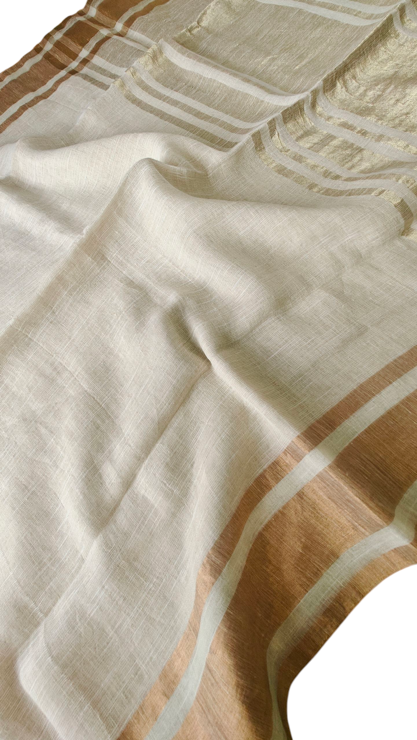 Off white & golden pure lenin saree