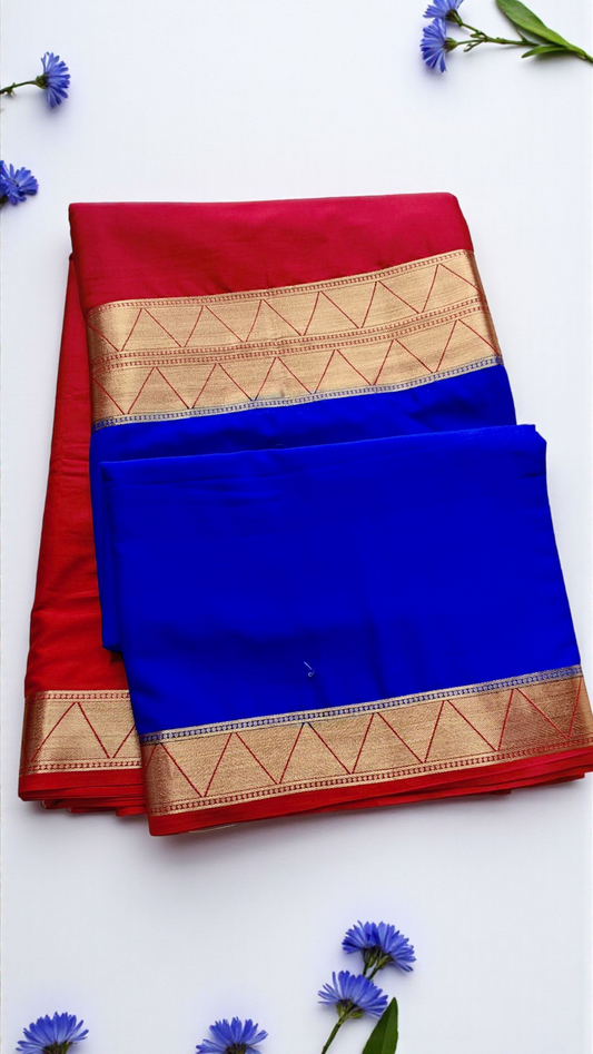Bright Red & Royal Blue Semi crepe Silk