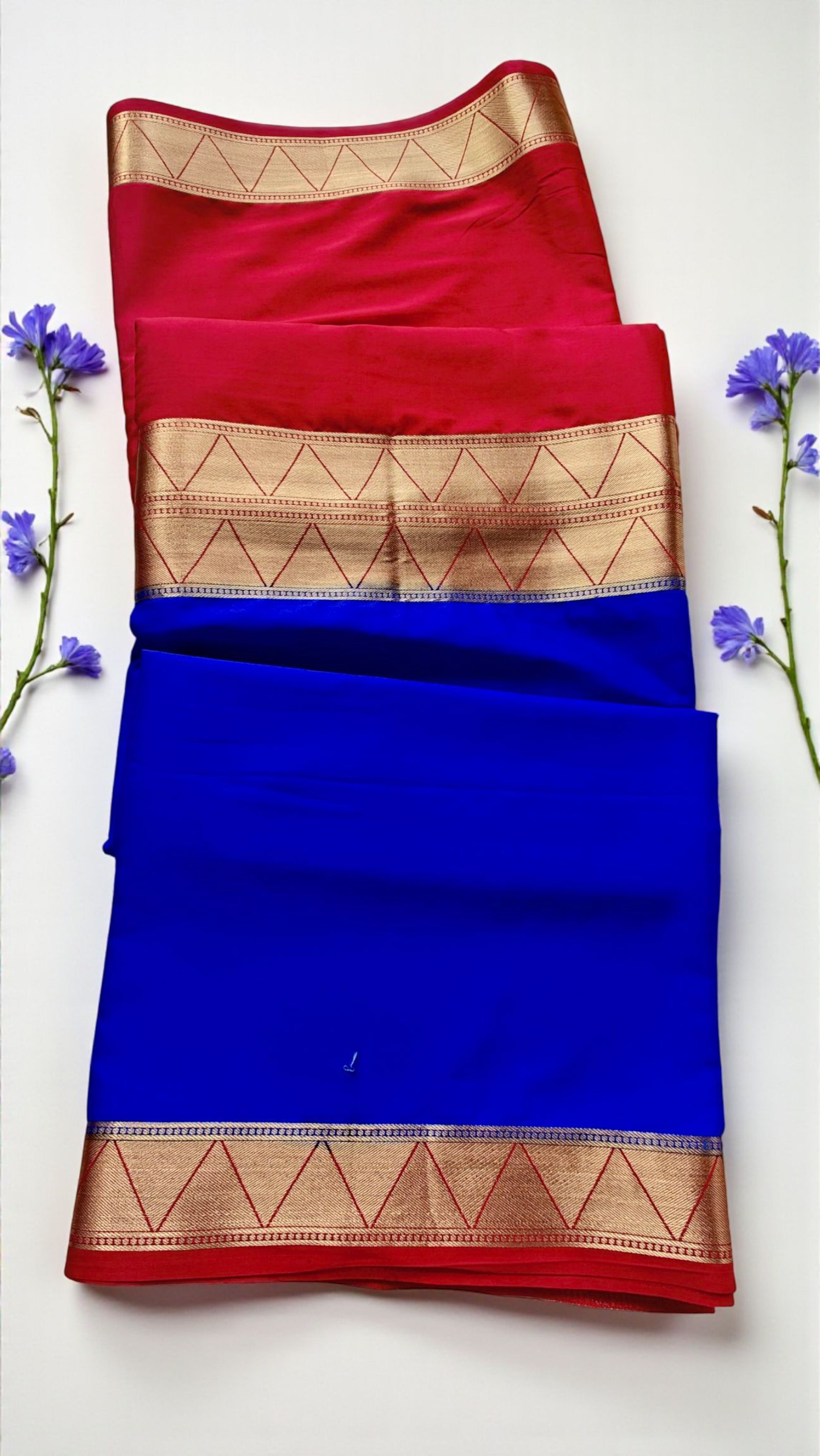 Bright Red & Royal Blue Semi crepe Silk