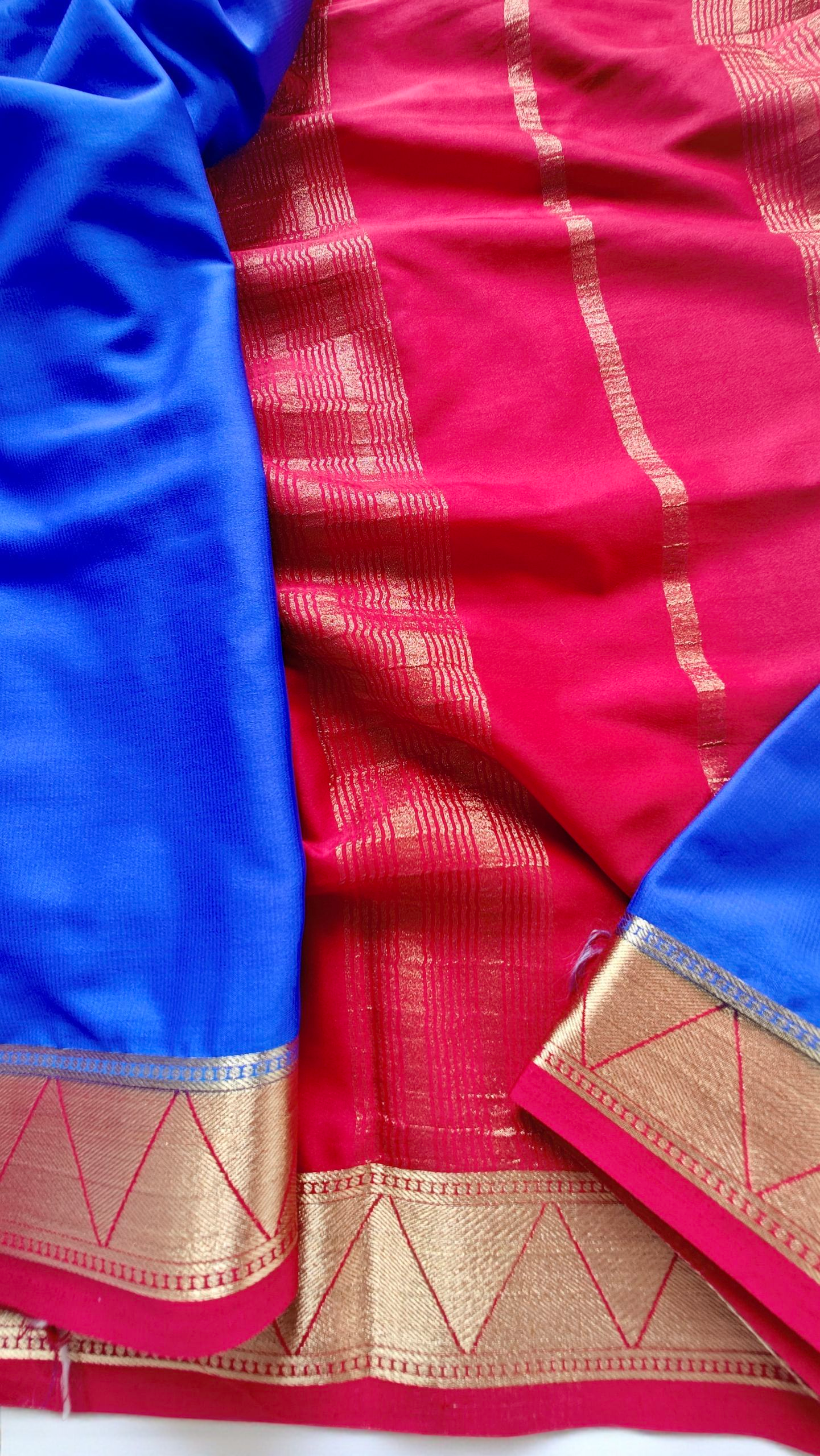Bright Red & Royal Blue Semi crepe Silk