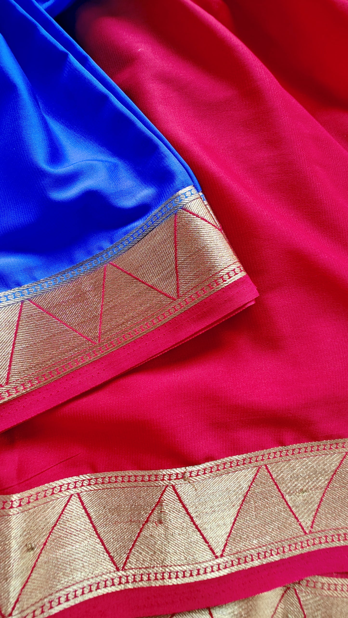 Bright Red & Royal Blue Semi crepe Silk