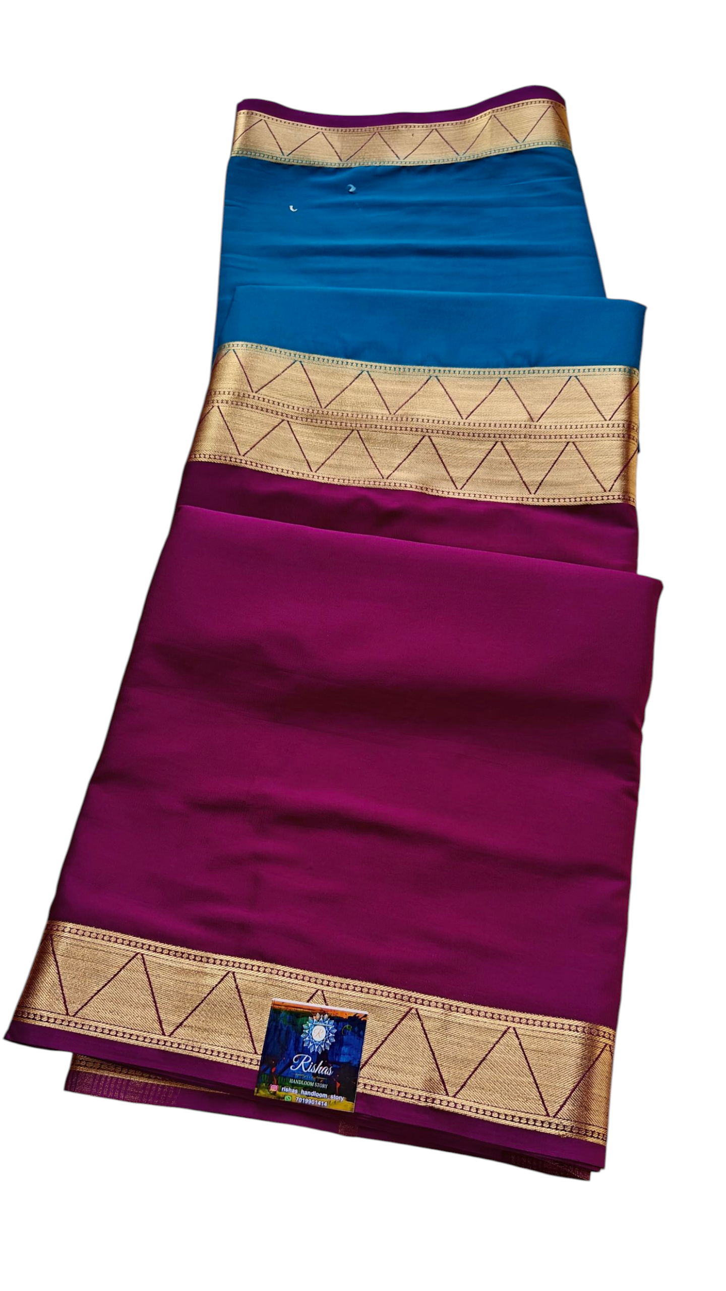 Peacock Blue & Purple Semi Crepe Silk