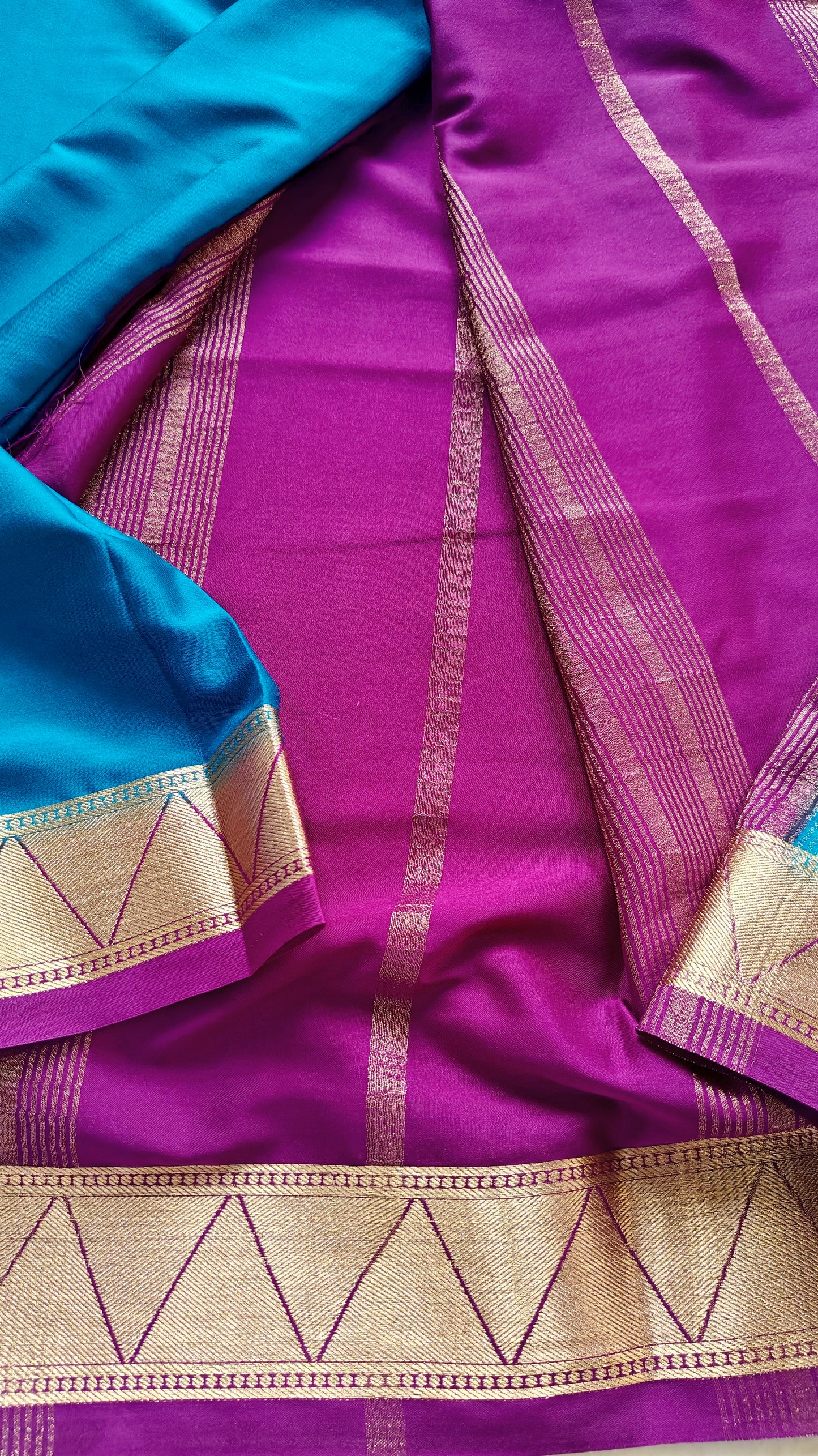 Peacock Blue & Purple Semi Crepe Silk