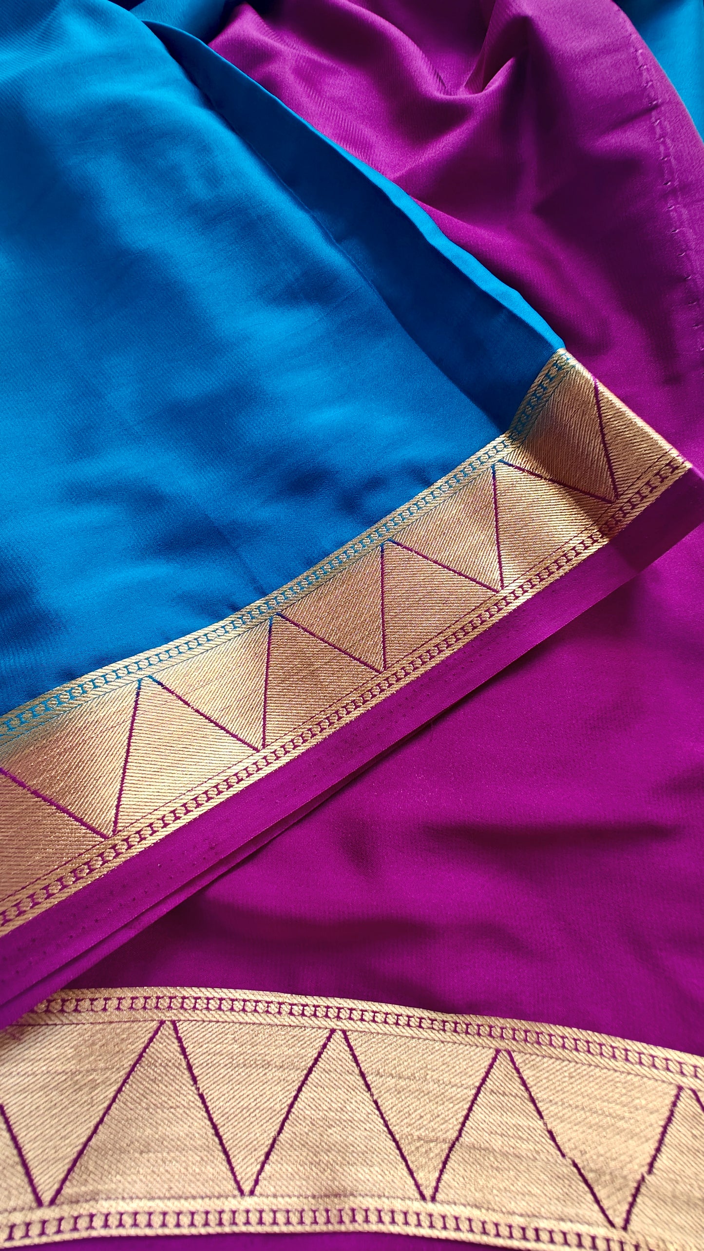 Peacock Blue & Purple Semi Crepe Silk