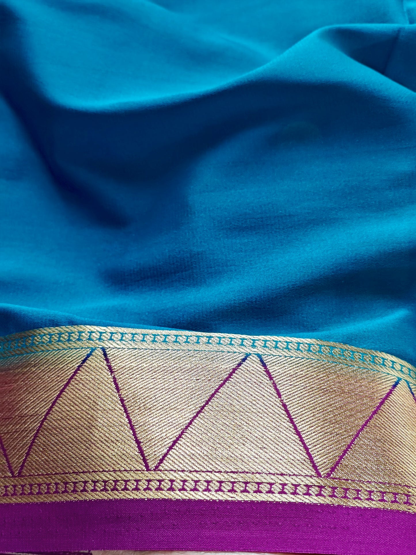 Peacock Blue & Purple Semi Crepe Silk