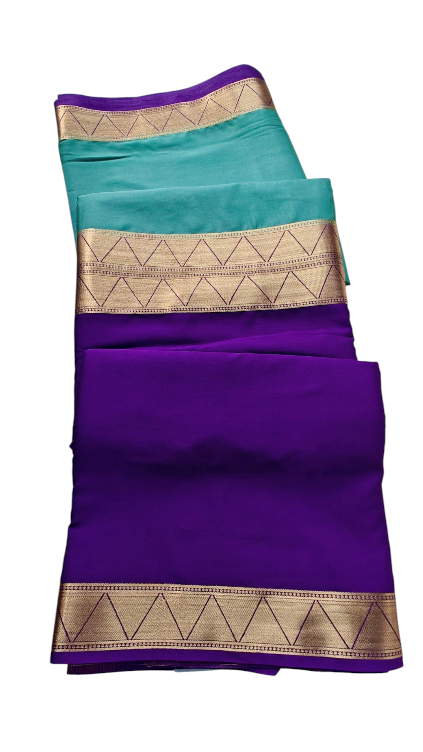Sea Green & Purple Semi Crepe Silk