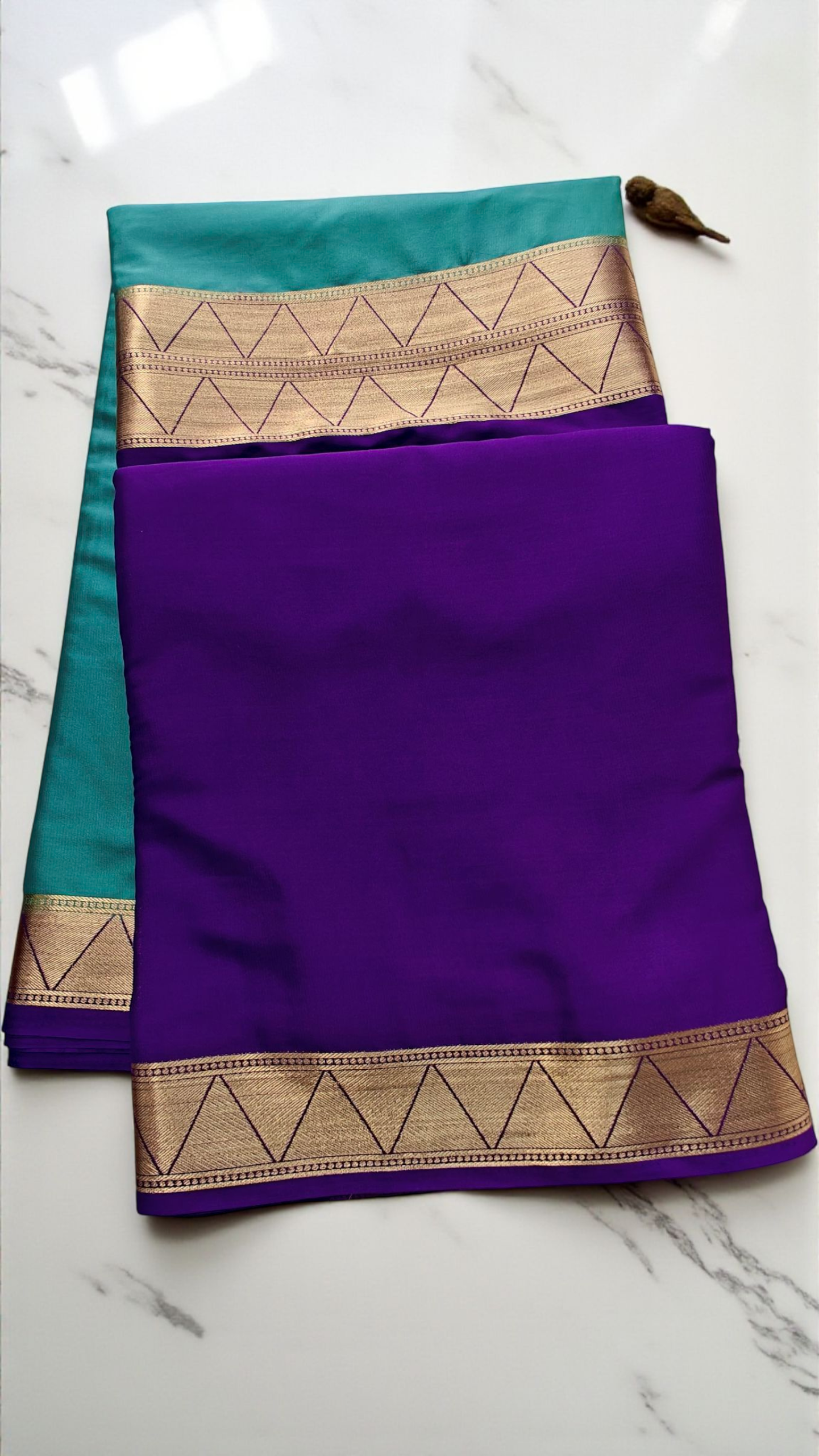 Sea Green & Purple Semi Crepe Silk